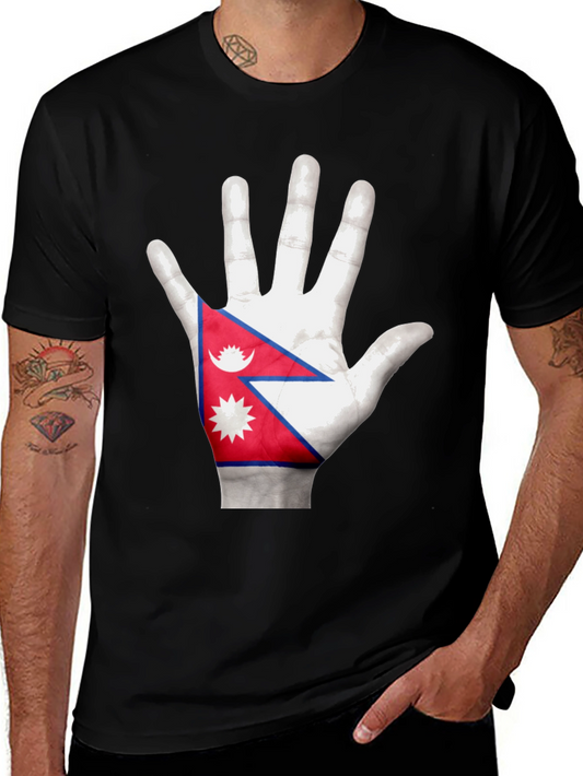 Nepal Flag Hand Print T-Shirt