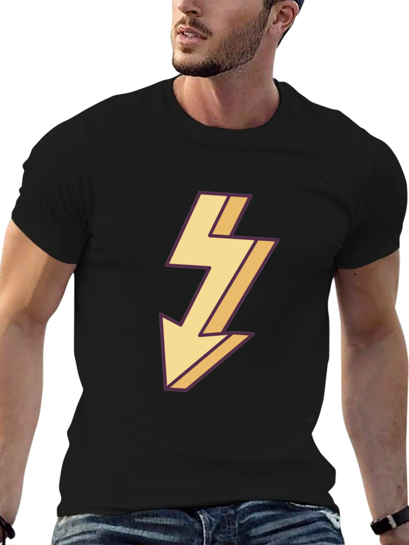 Mens Black T-Shirt with Lightning Bolt Design
