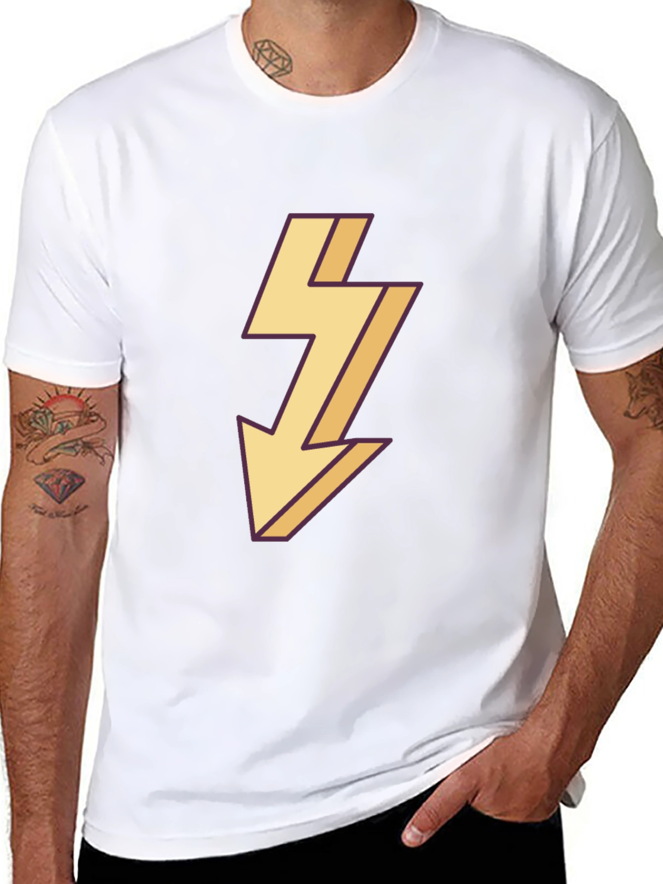 Mens Black T-Shirt with Lightning Bolt Design