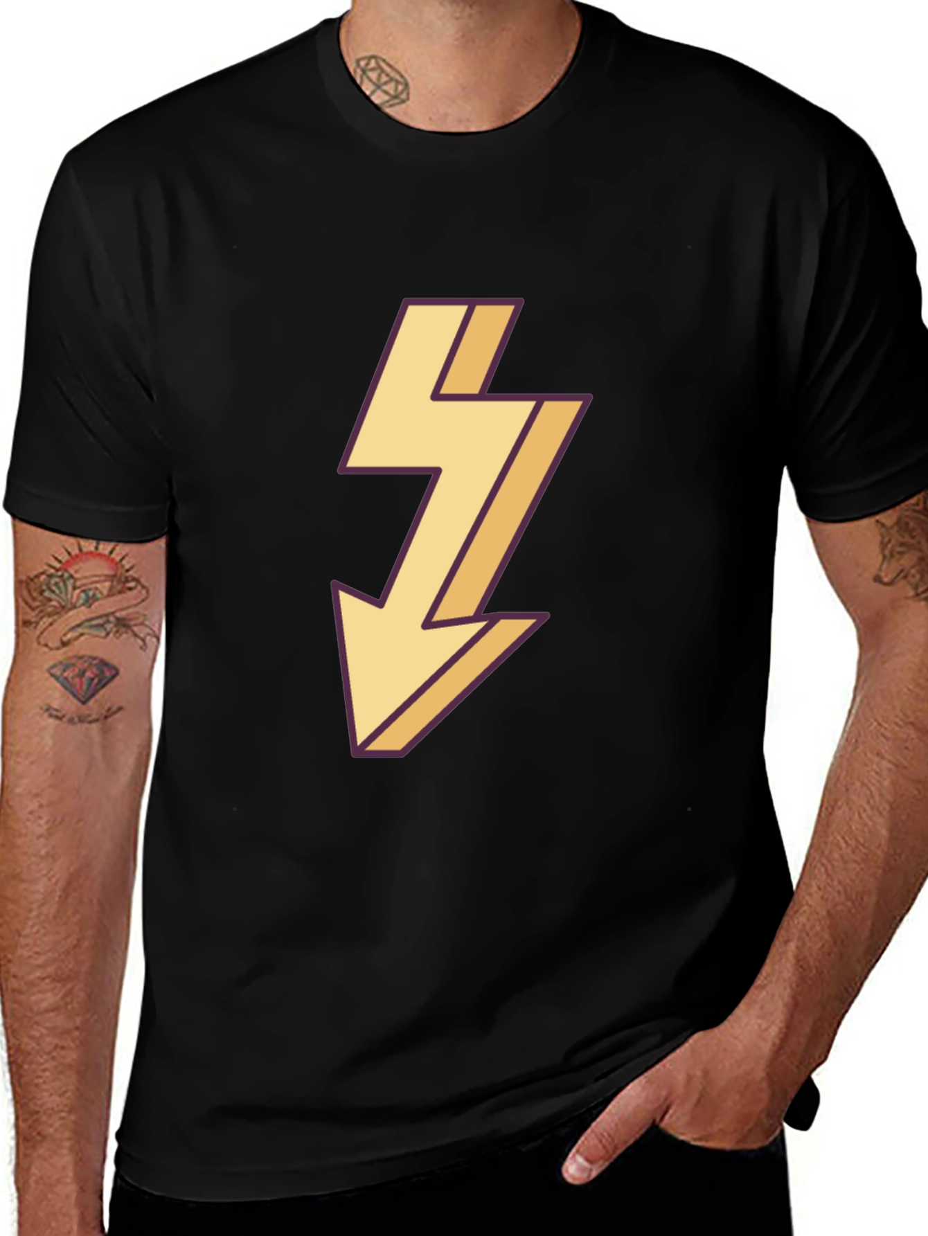 Mens Black T-Shirt with Lightning Bolt Design