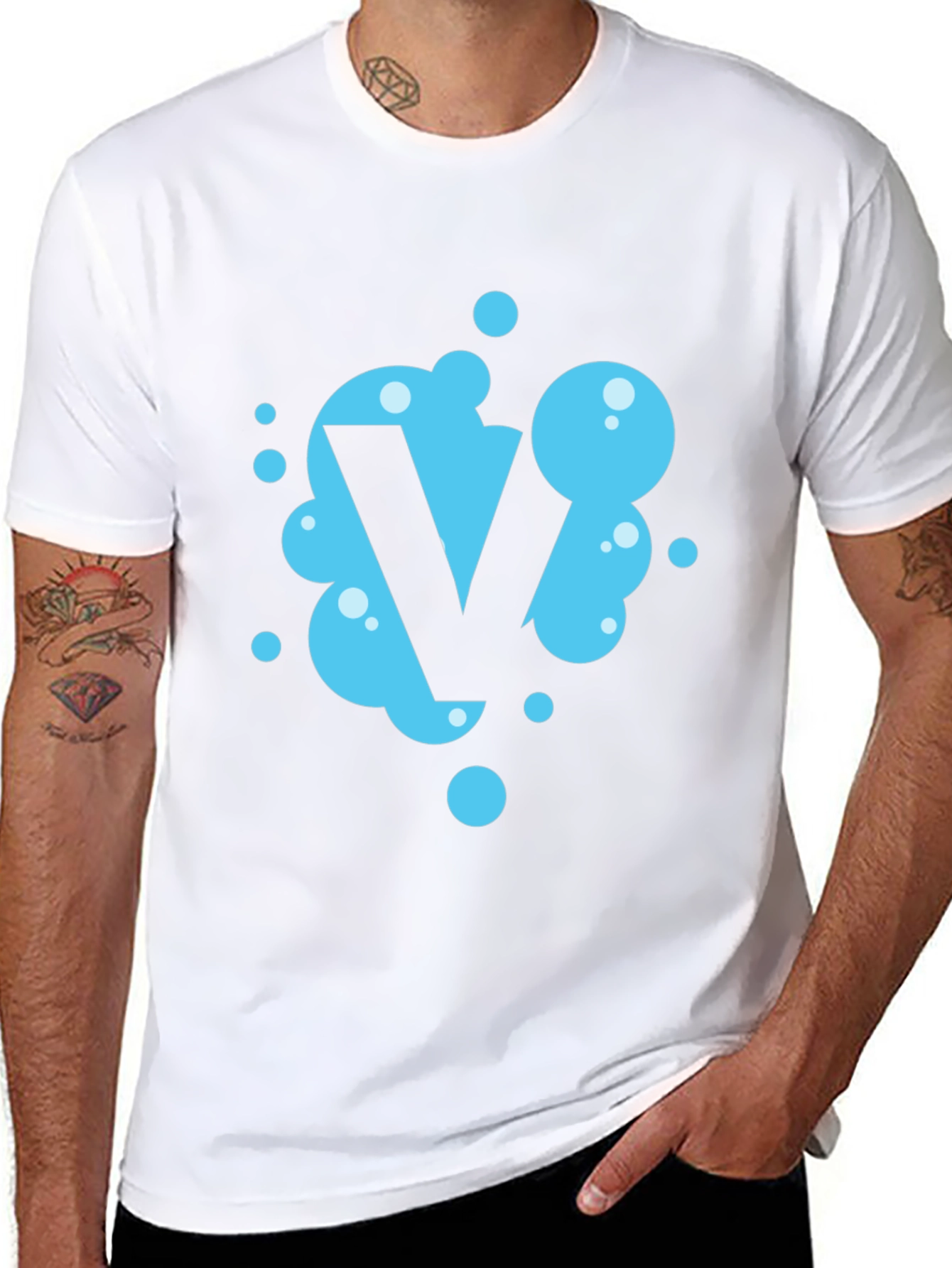 Cool Blue Bubble Letter V Black T-Shirt