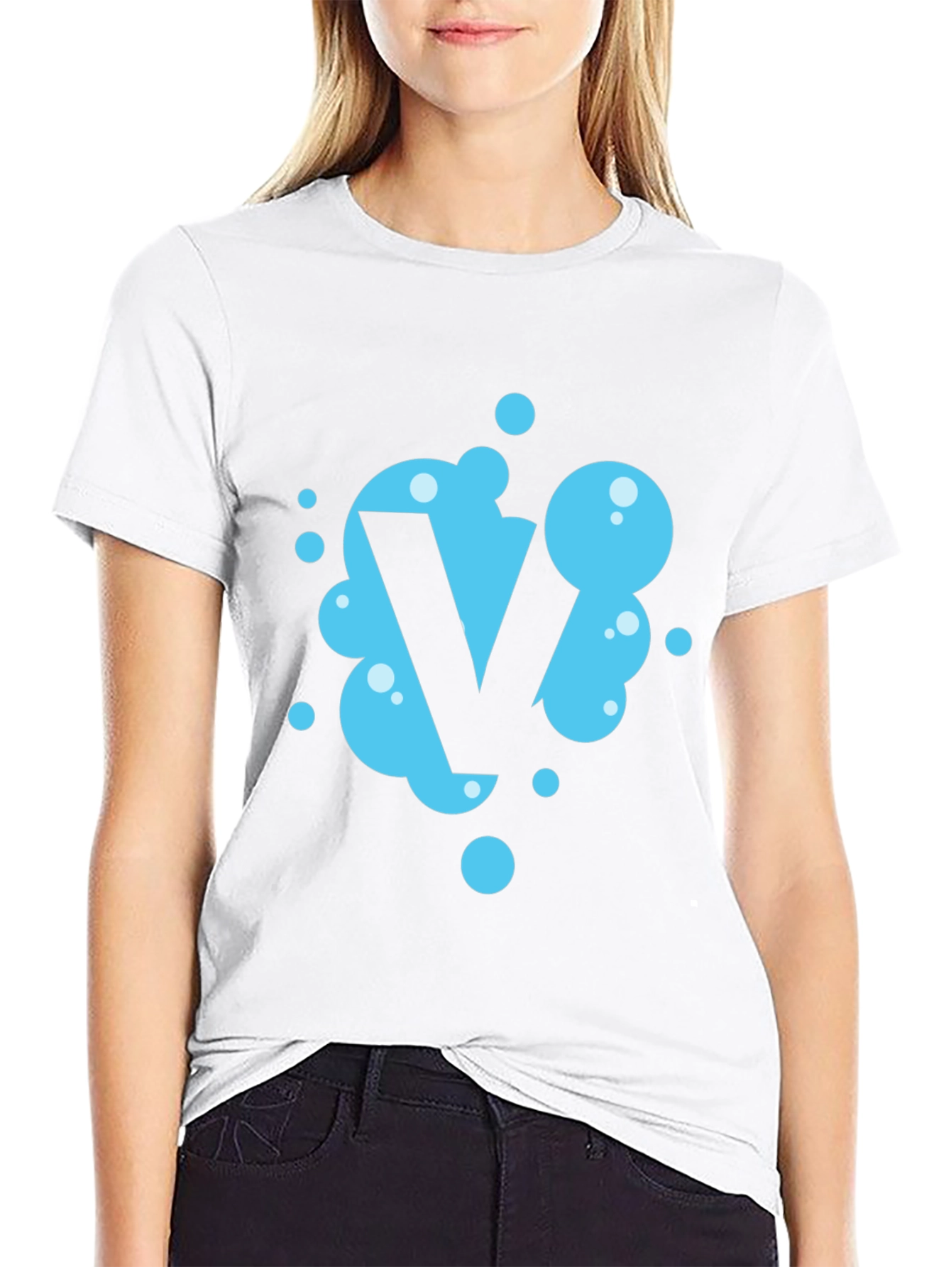 Cool Blue Bubble Letter V Black T-Shirt