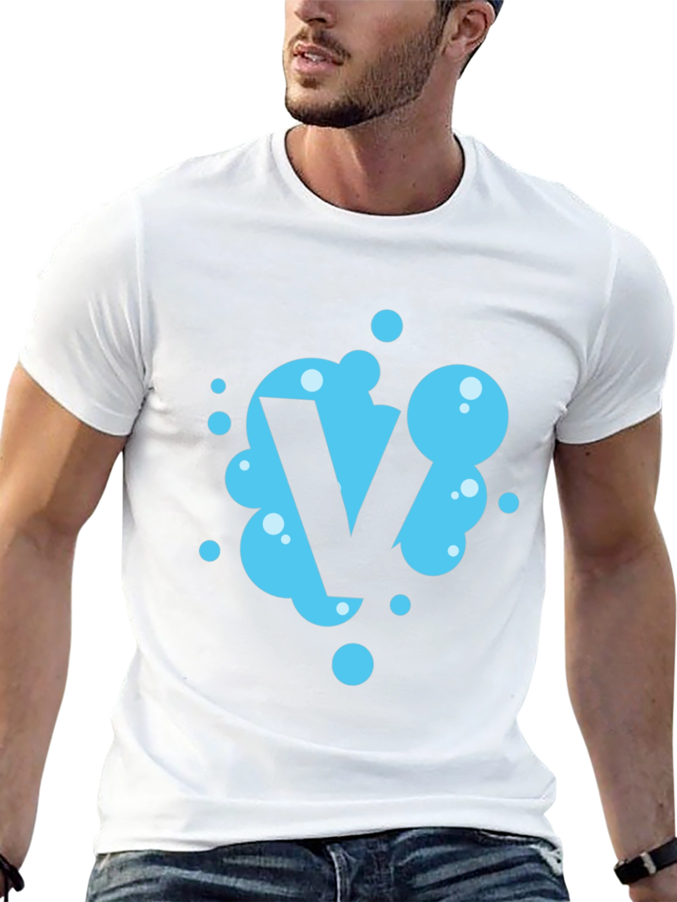 Cool Blue Bubble Letter V Black T-Shirt