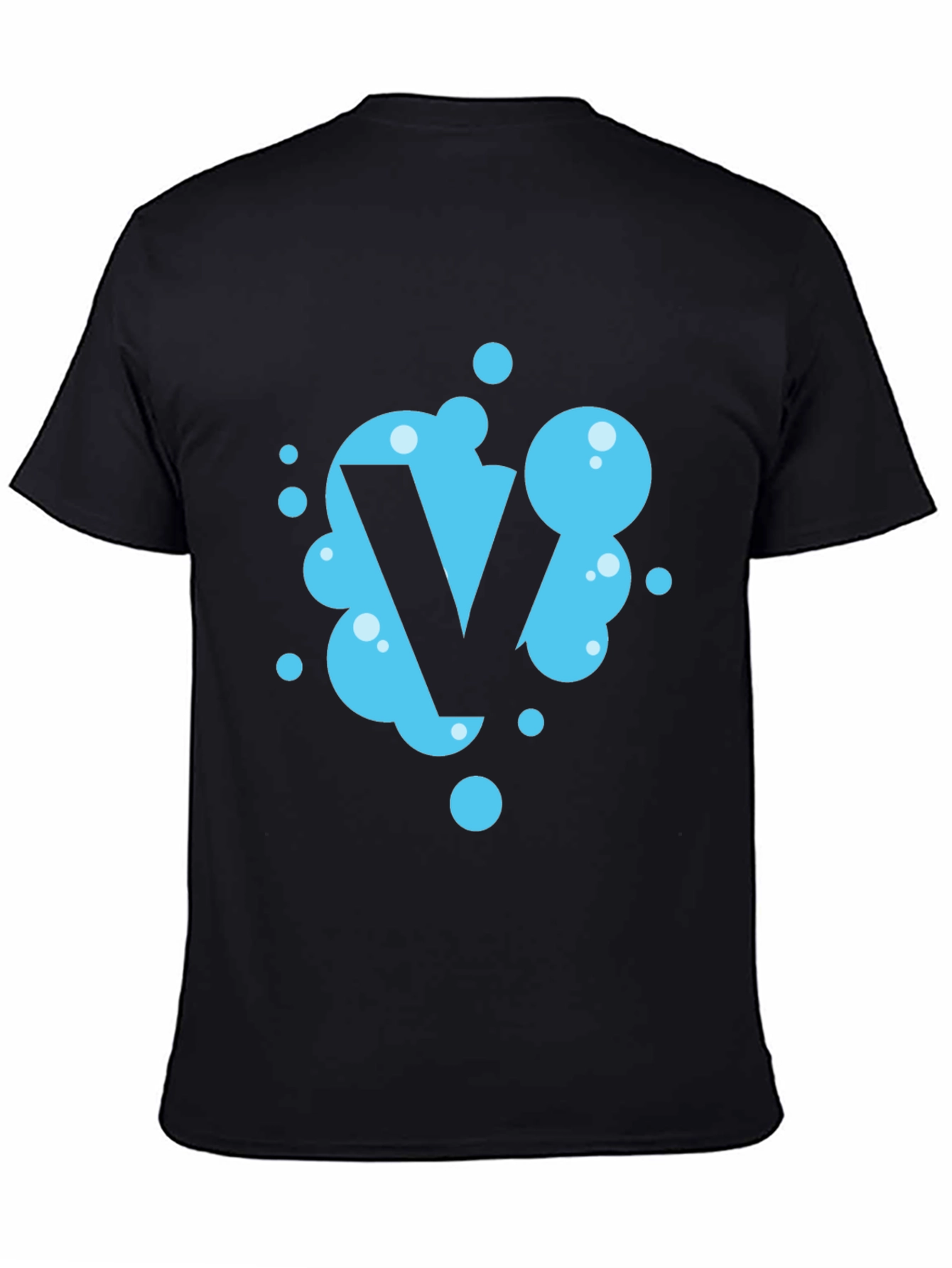 Cool Blue Bubble Letter V Black T-Shirt
