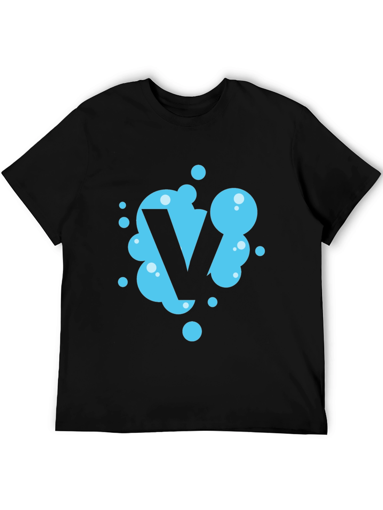 Cool Blue Bubble Letter V Black T-Shirt