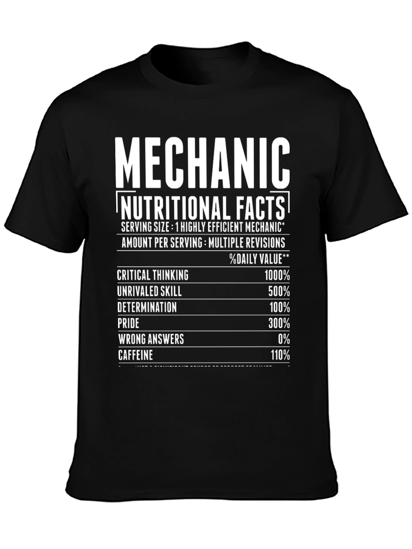 Mechanic Nutritional Facts Graphic T-Shirt