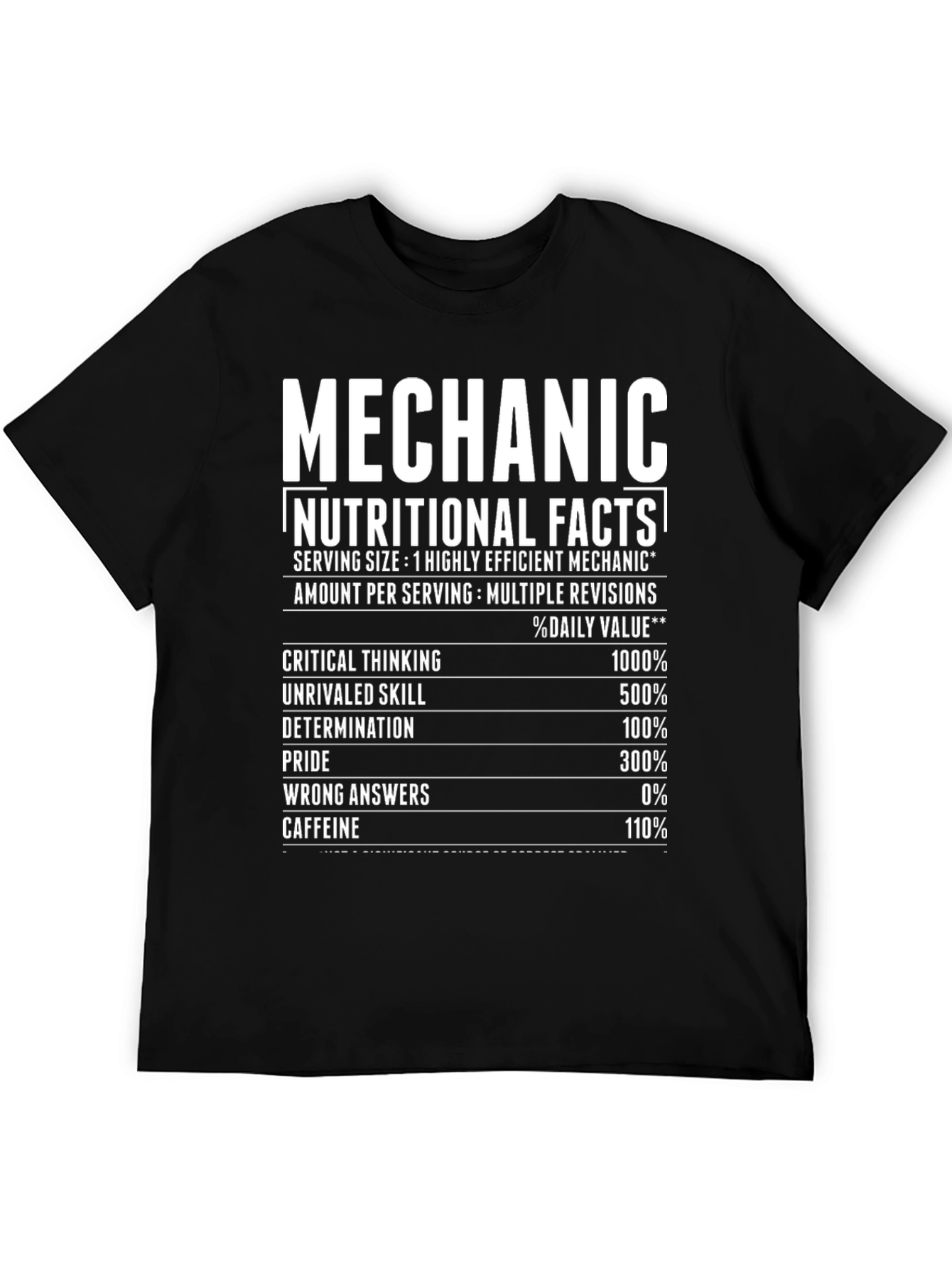 Mechanic Nutritional Facts Graphic T-Shirt