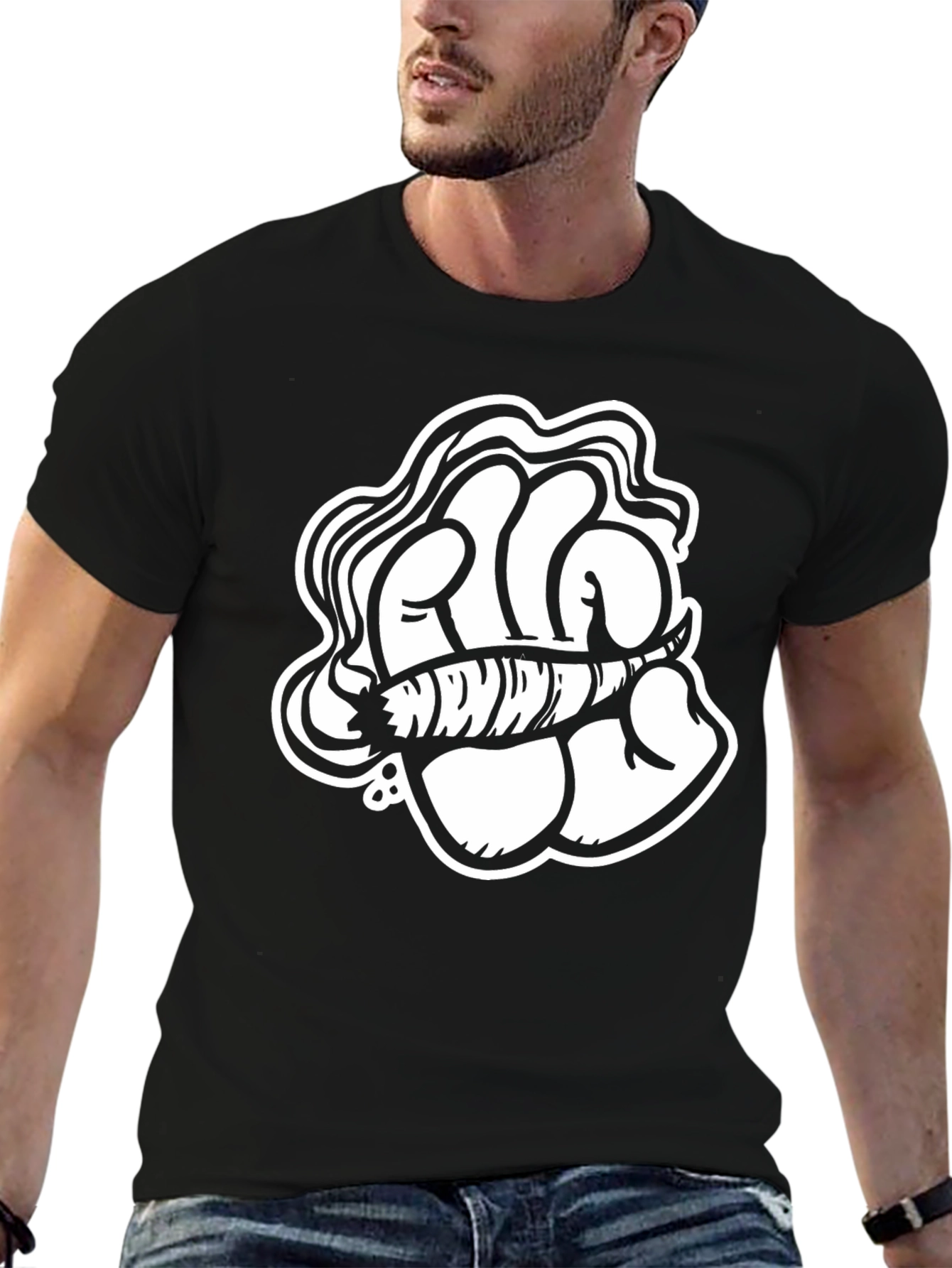 Black T-Shirt with Fist and Joint Graphic