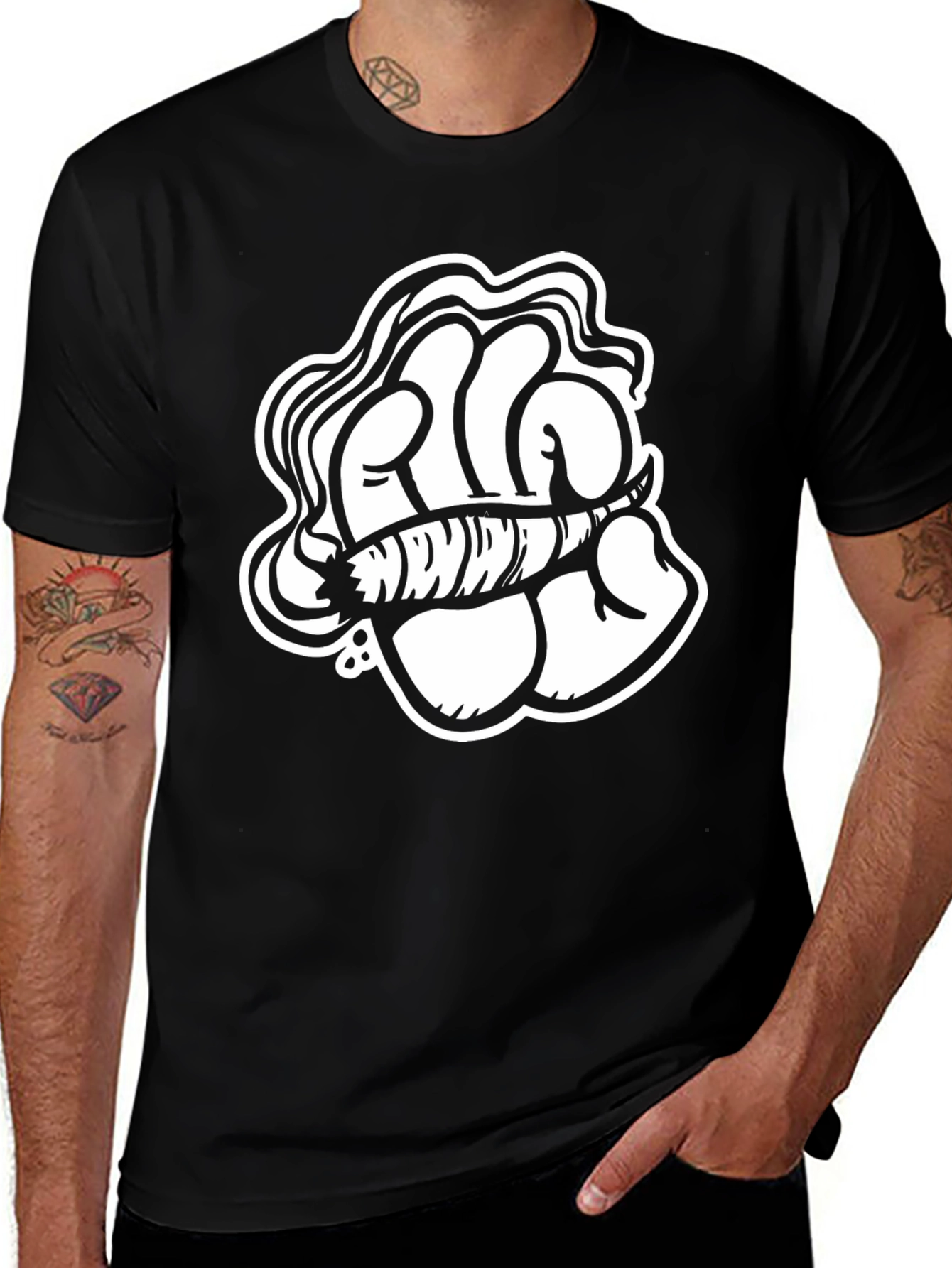 Black T-Shirt with Fist and Joint Graphic