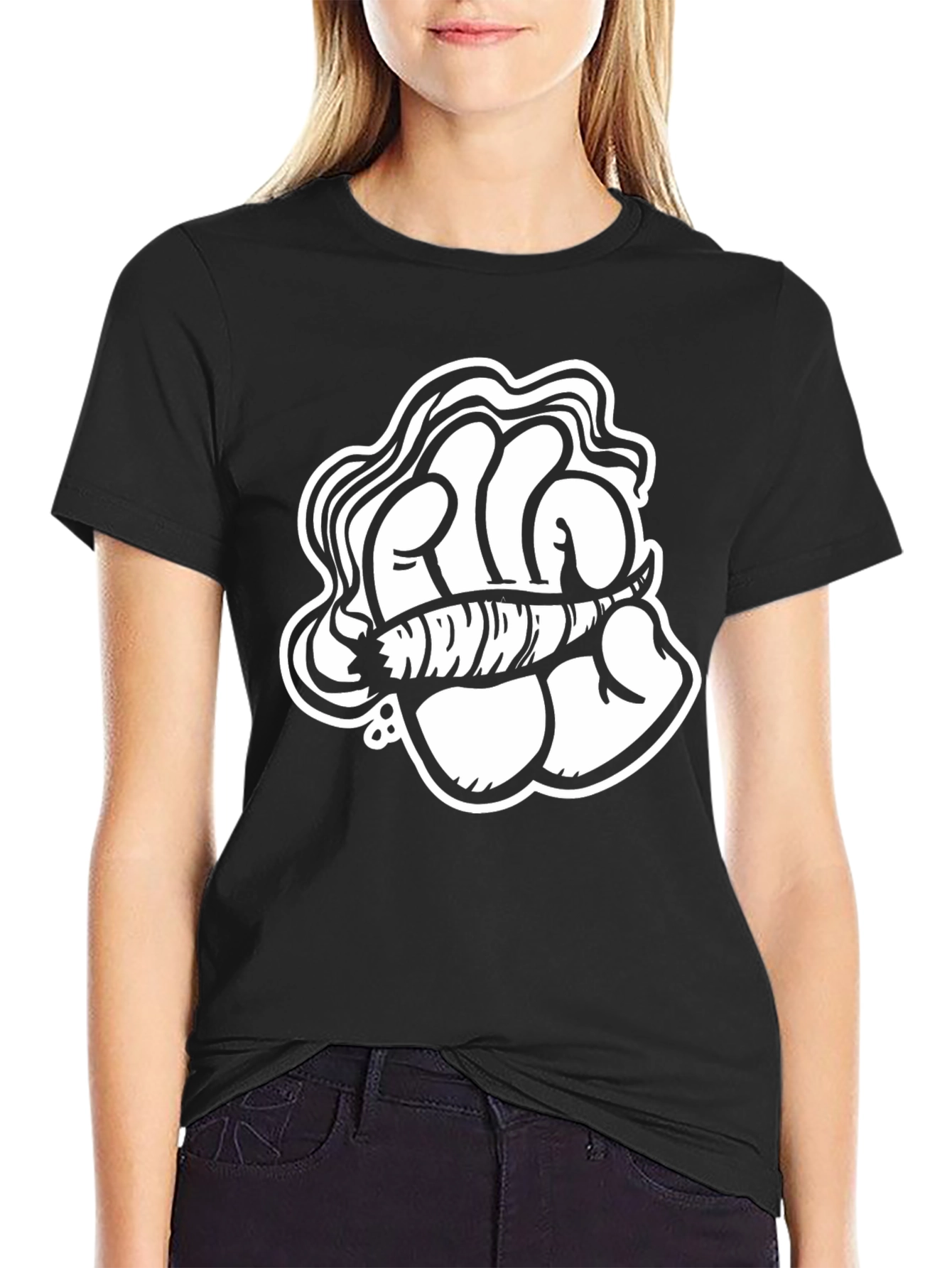 Black T-Shirt with Fist and Joint Graphic