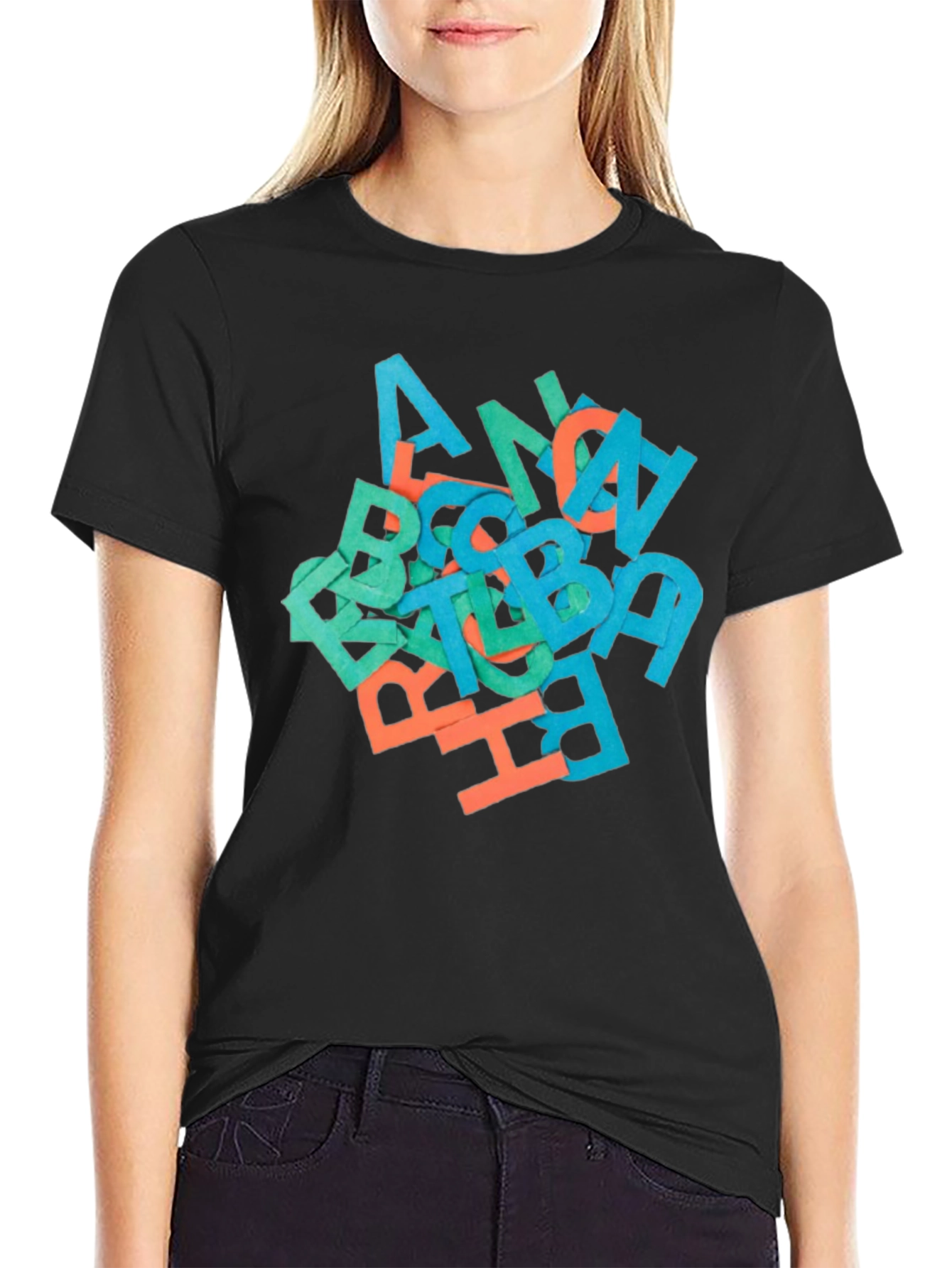 Abstract Letter Graphic Black T-Shirt
