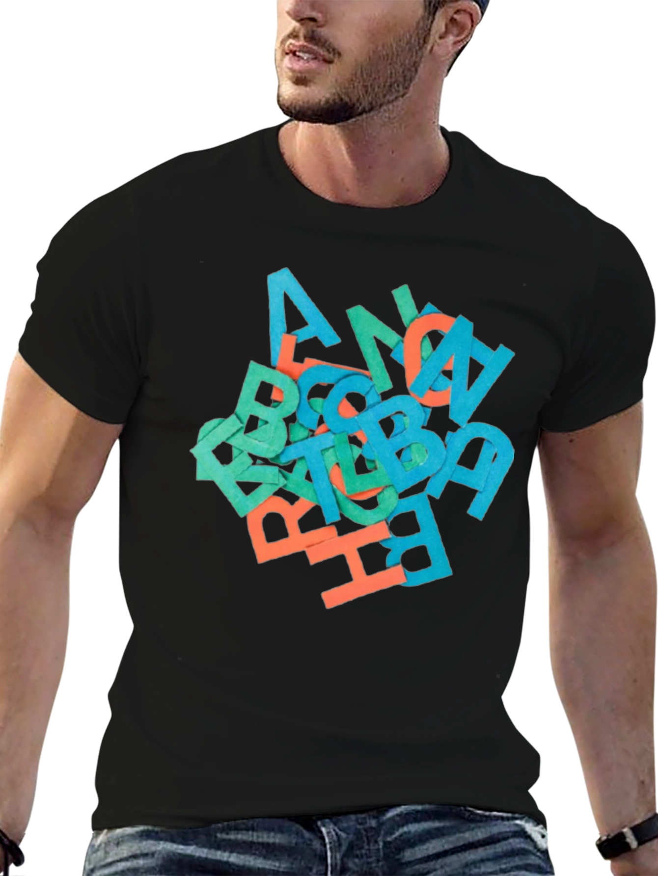 Abstract Letter Graphic Black T-Shirt