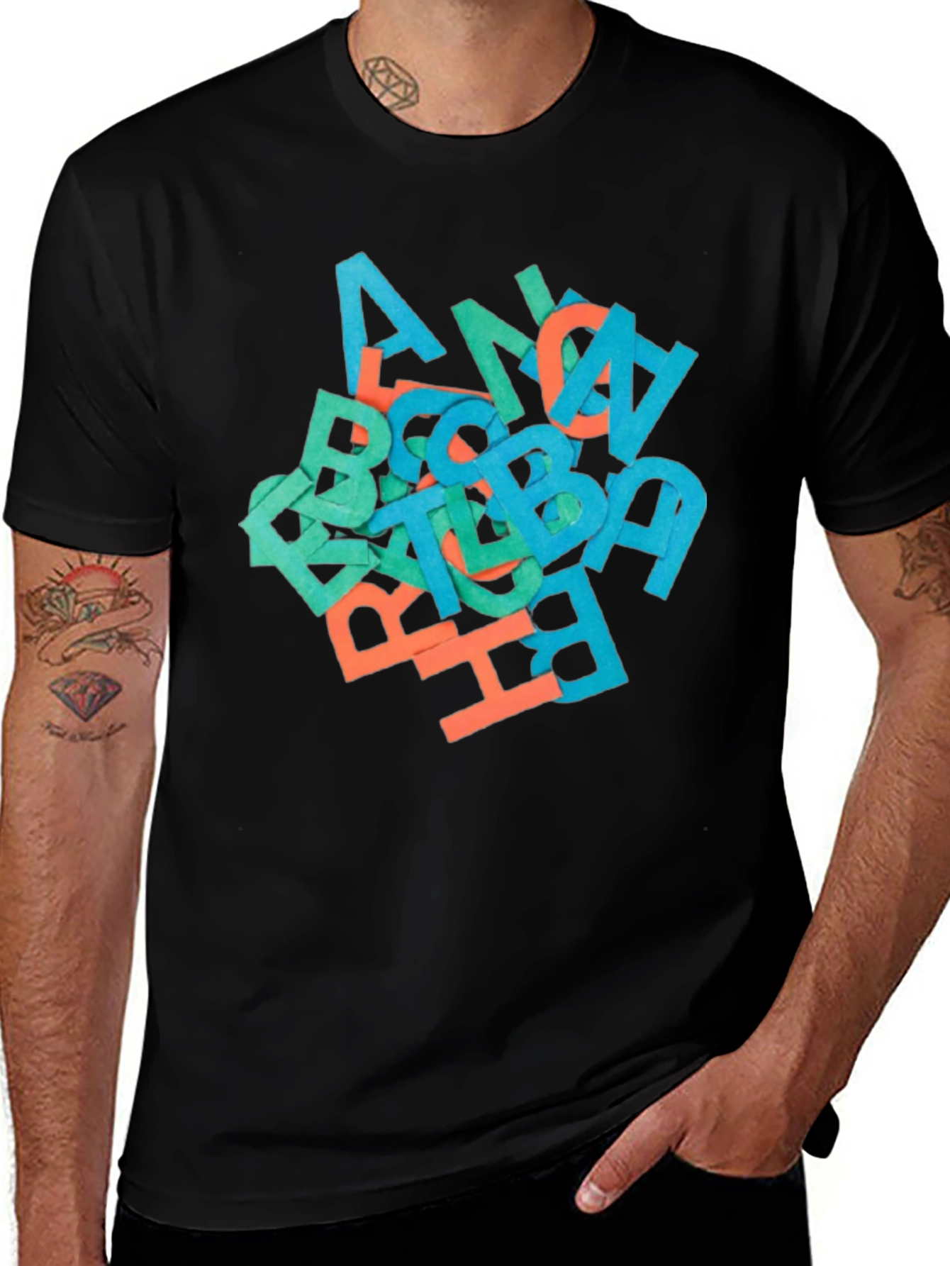 Abstract Letter Graphic Black T-Shirt