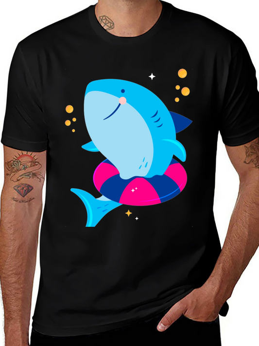 Cute Shark T-Shirt with Inflatable Ring - Black Tee