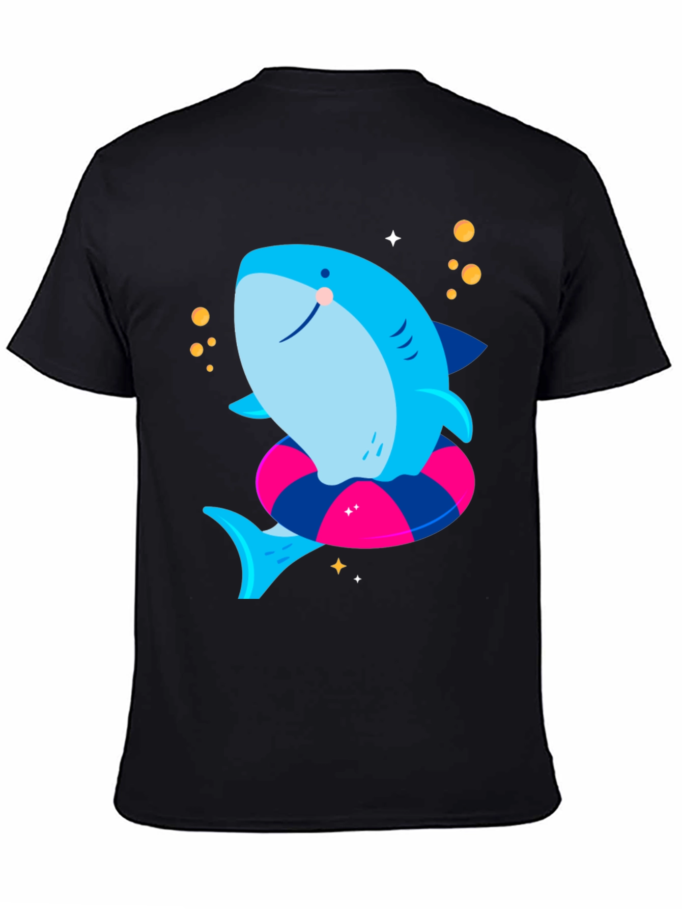 Cute Shark T-Shirt with Inflatable Ring - Black Tee