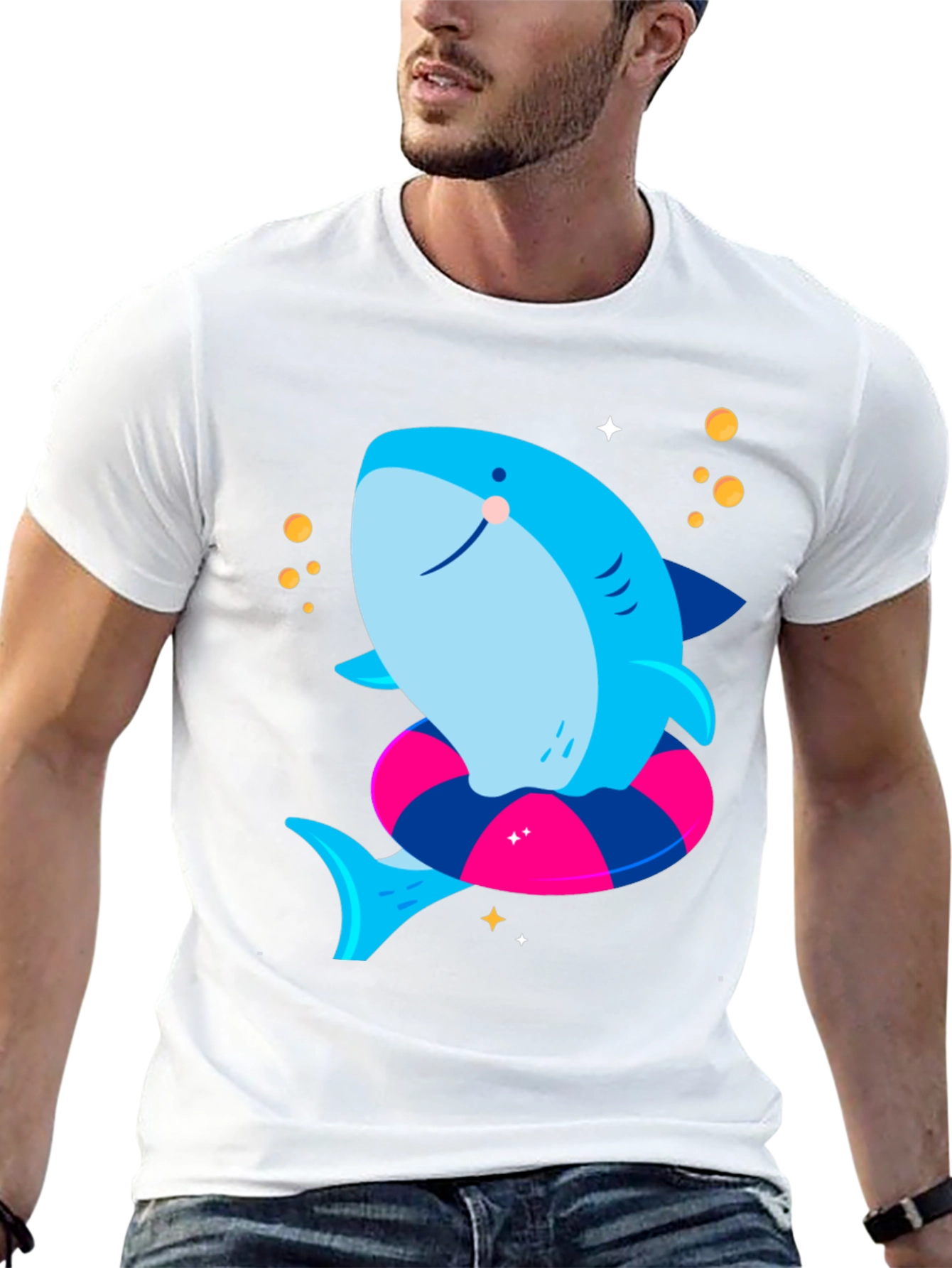 Cute Shark T-Shirt with Inflatable Ring - Black Tee