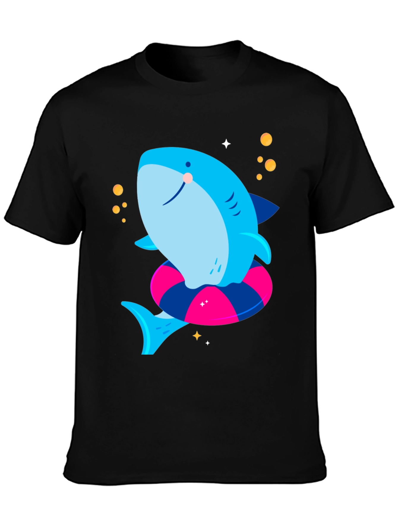 Cute Shark T-Shirt with Inflatable Ring - Black Tee