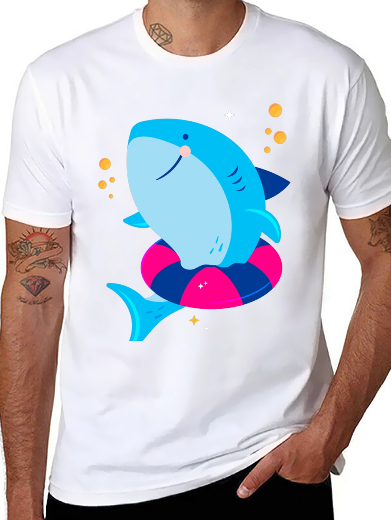 Cute Shark T-Shirt with Inflatable Ring - Black Tee