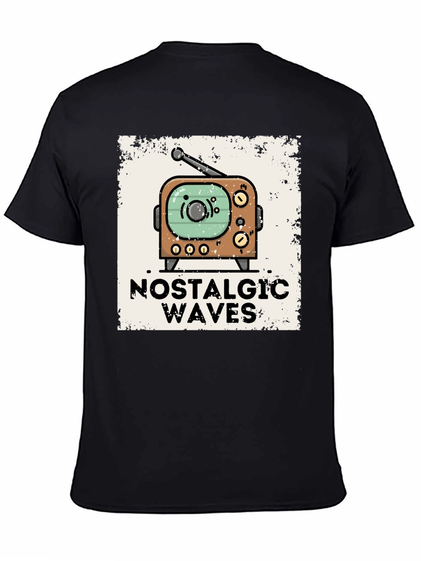 Nostalgic Waves Retro TV Graphic Tee - Black
