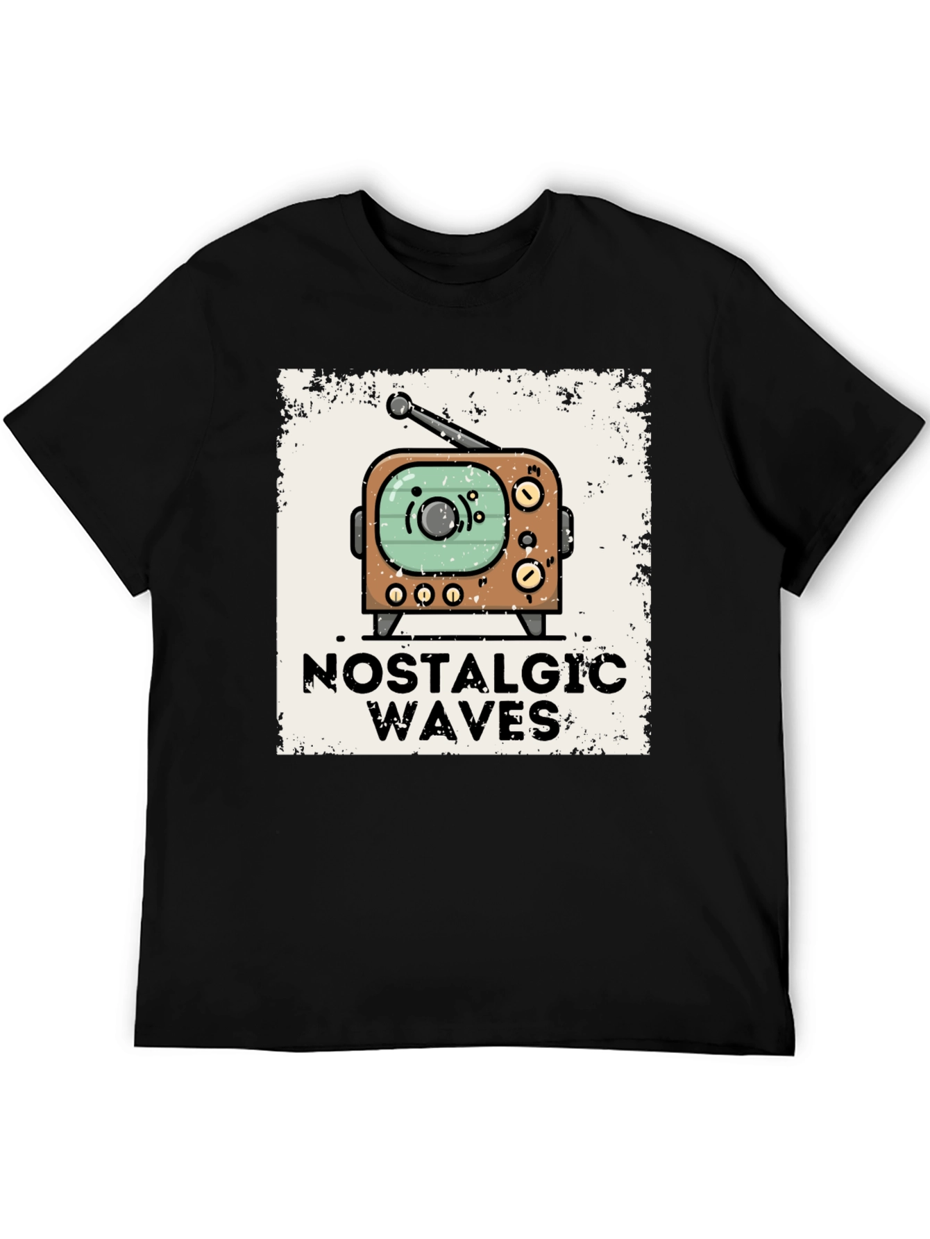 Nostalgic Waves Retro TV Graphic Tee - Black