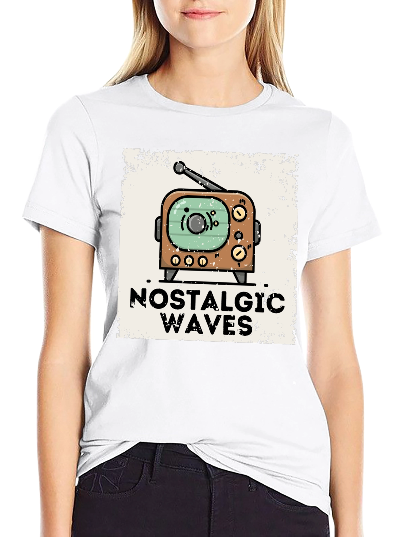 Nostalgic Waves Retro TV Graphic Tee - Black