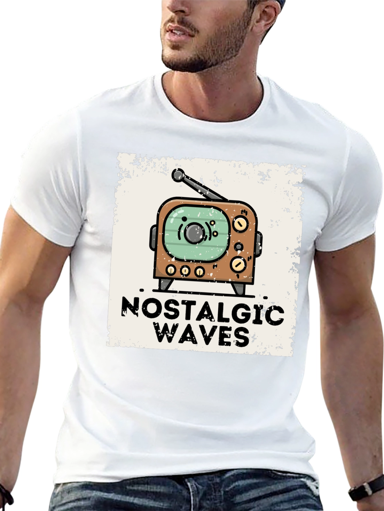 Nostalgic Waves Retro TV Graphic Tee - Black
