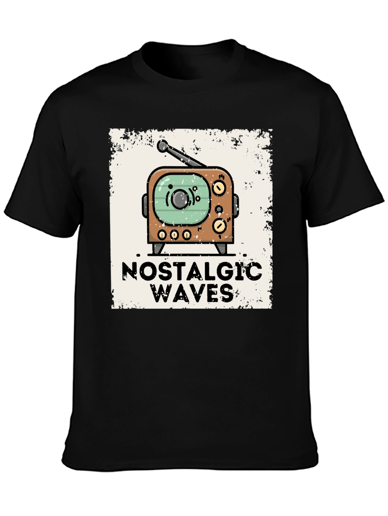 Nostalgic Waves Retro TV Graphic Tee - Black
