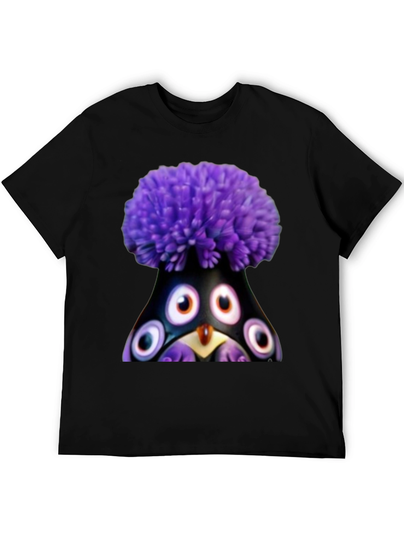 Whimsical Purple Pompom Monster Graphic Tee