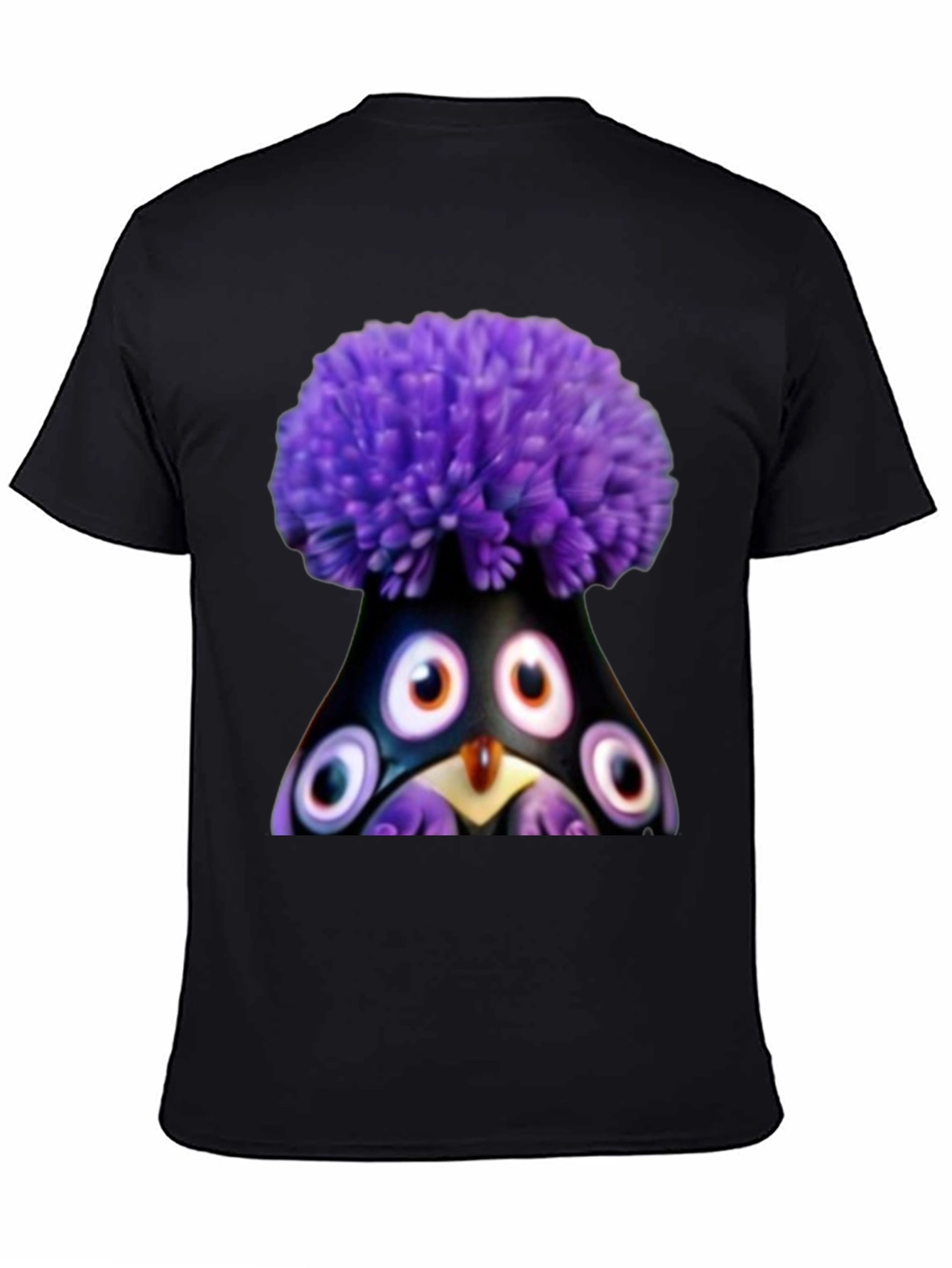 Whimsical Purple Pompom Monster Graphic Tee