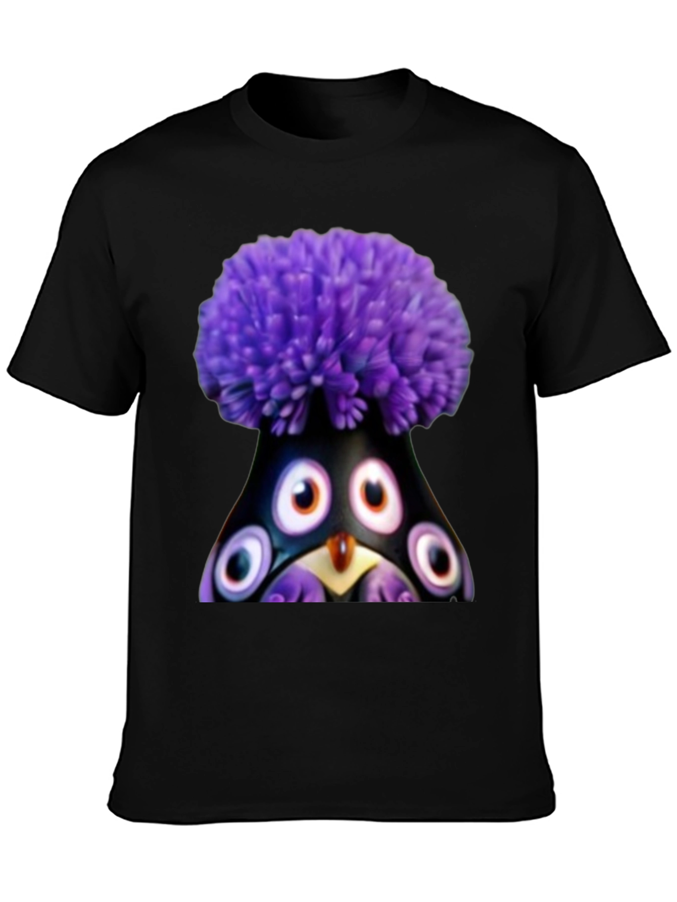 Whimsical Purple Pompom Monster Graphic Tee