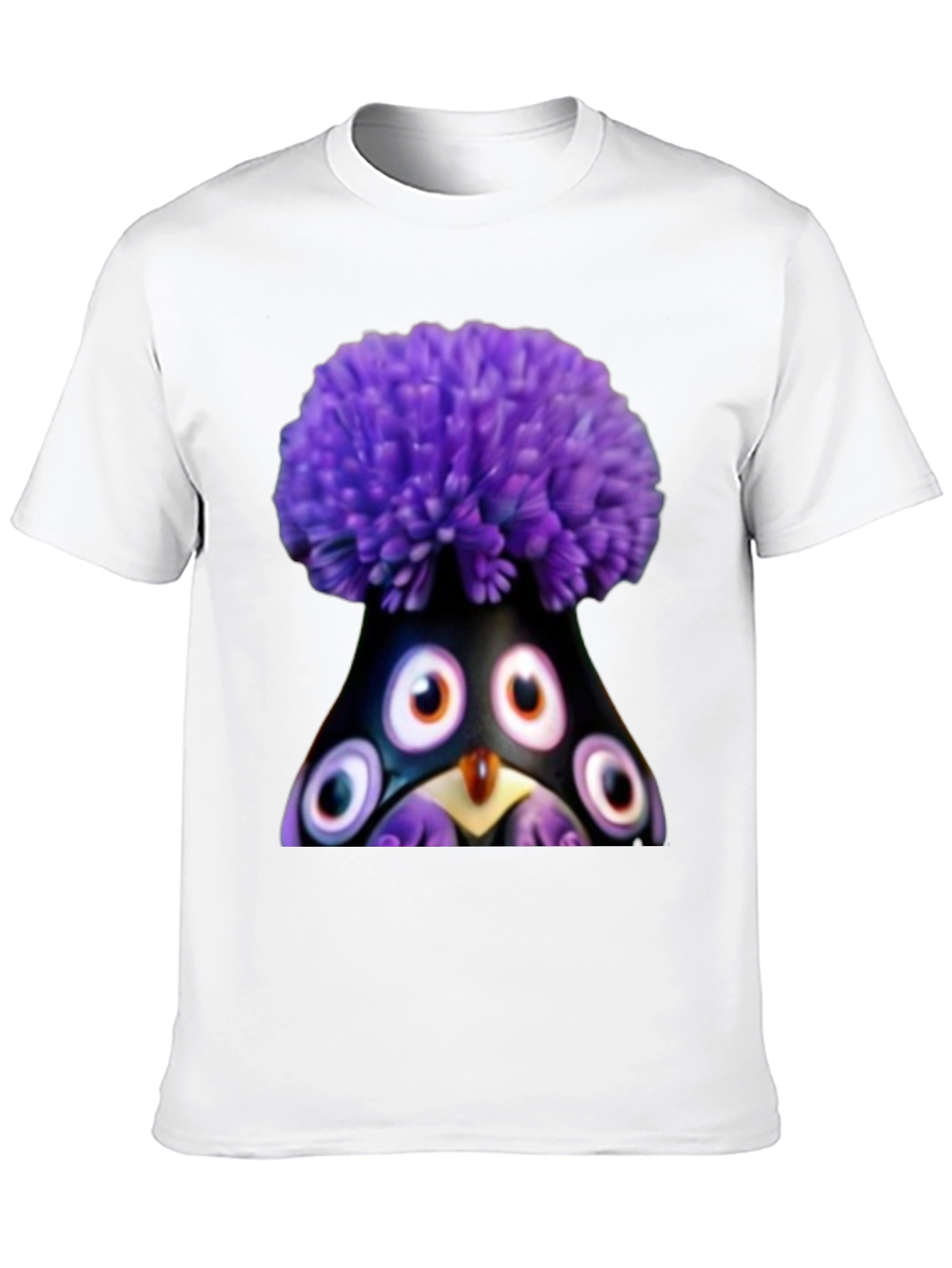 Whimsical Purple Pompom Monster Graphic Tee