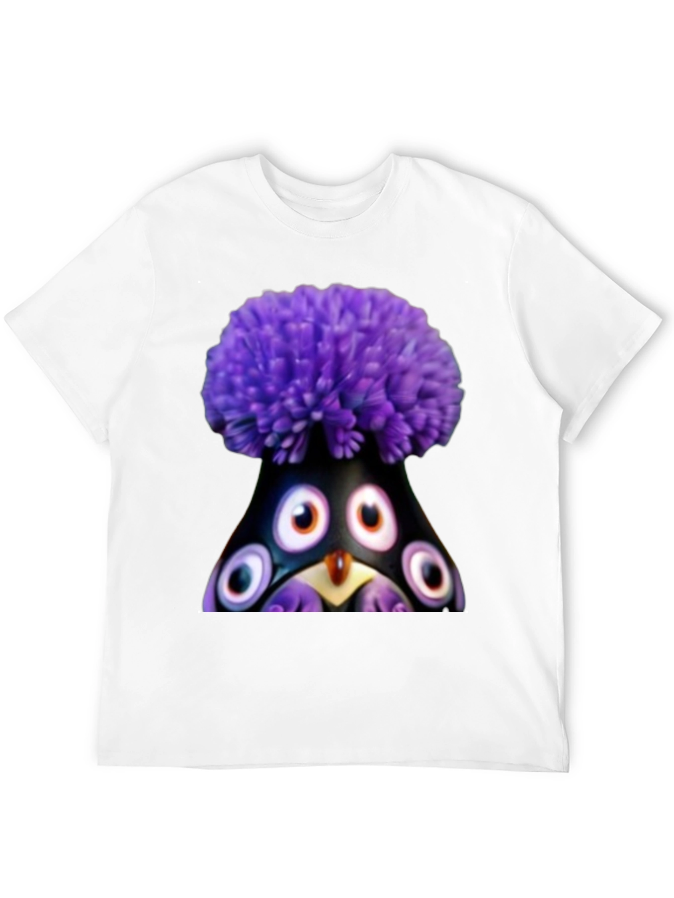 Whimsical Purple Pompom Monster Graphic Tee
