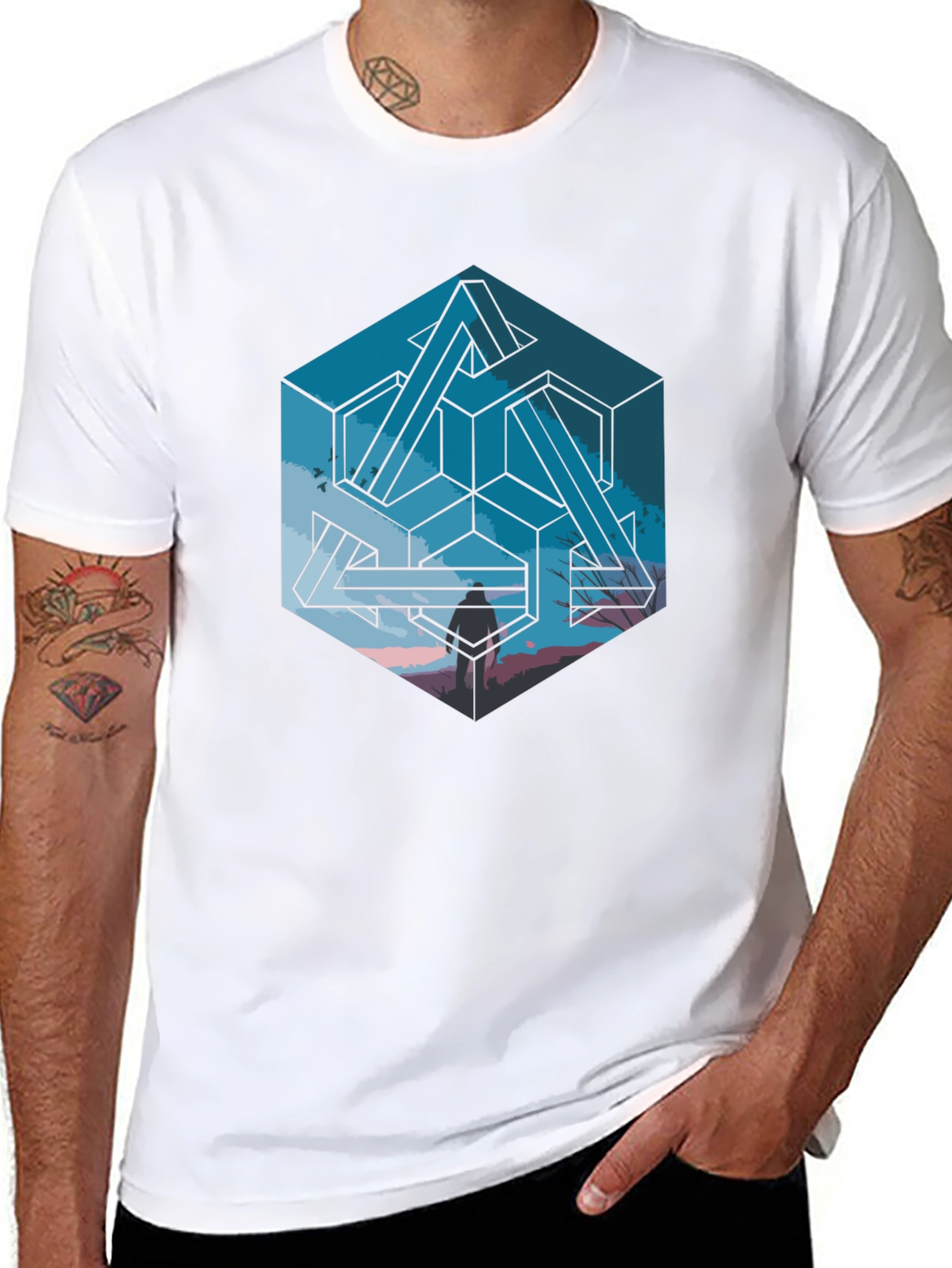 Impossible Cube Graphic Tee - Stylish Optical Illusion Design