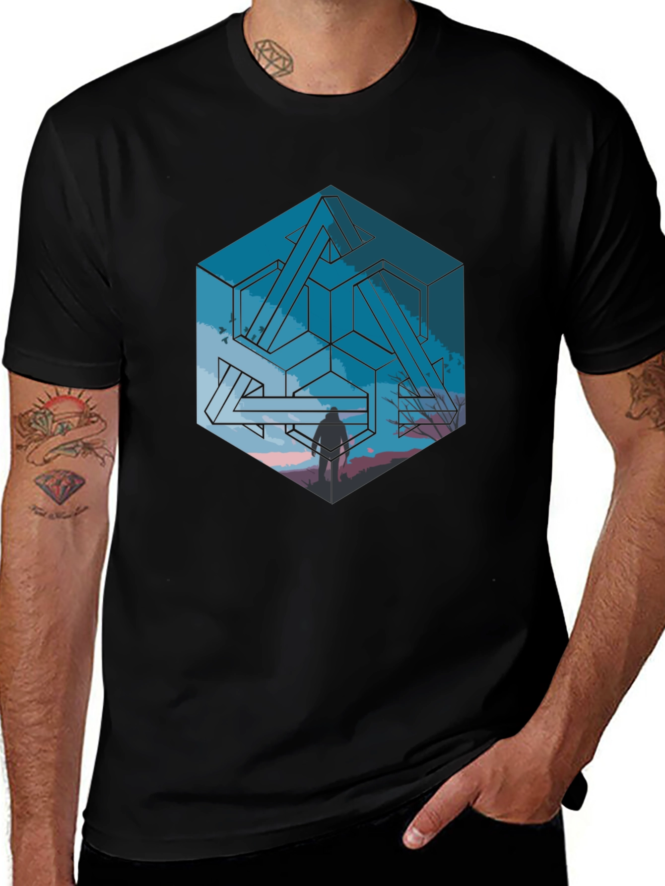 Impossible Cube Graphic Tee - Stylish Optical Illusion Design