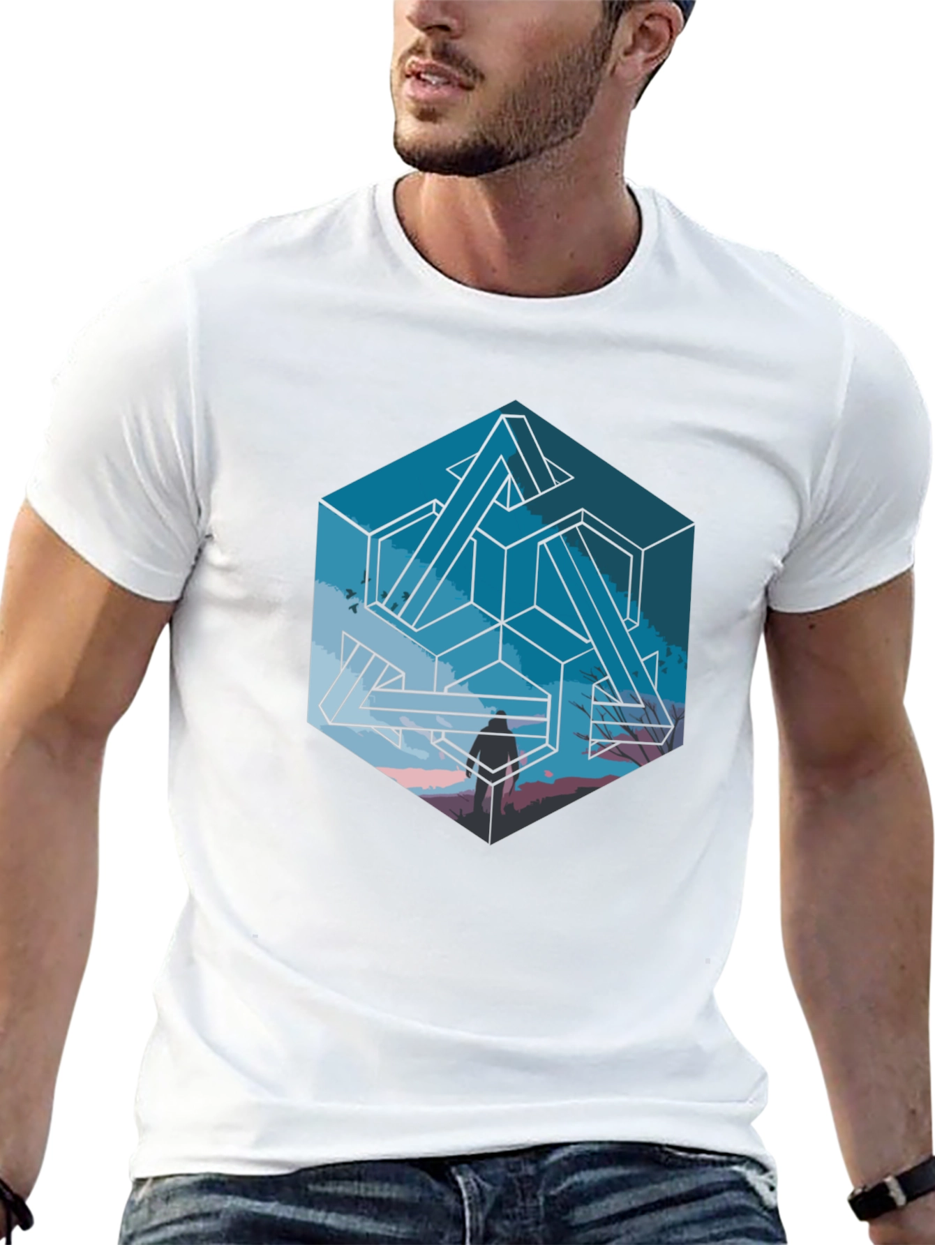 Impossible Cube Graphic Tee - Stylish Optical Illusion Design