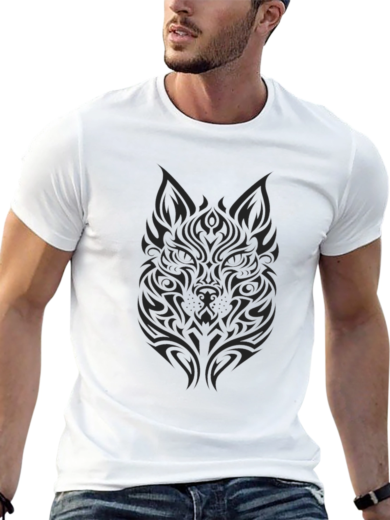 Mens Black Wolf Graphic T-Shirt