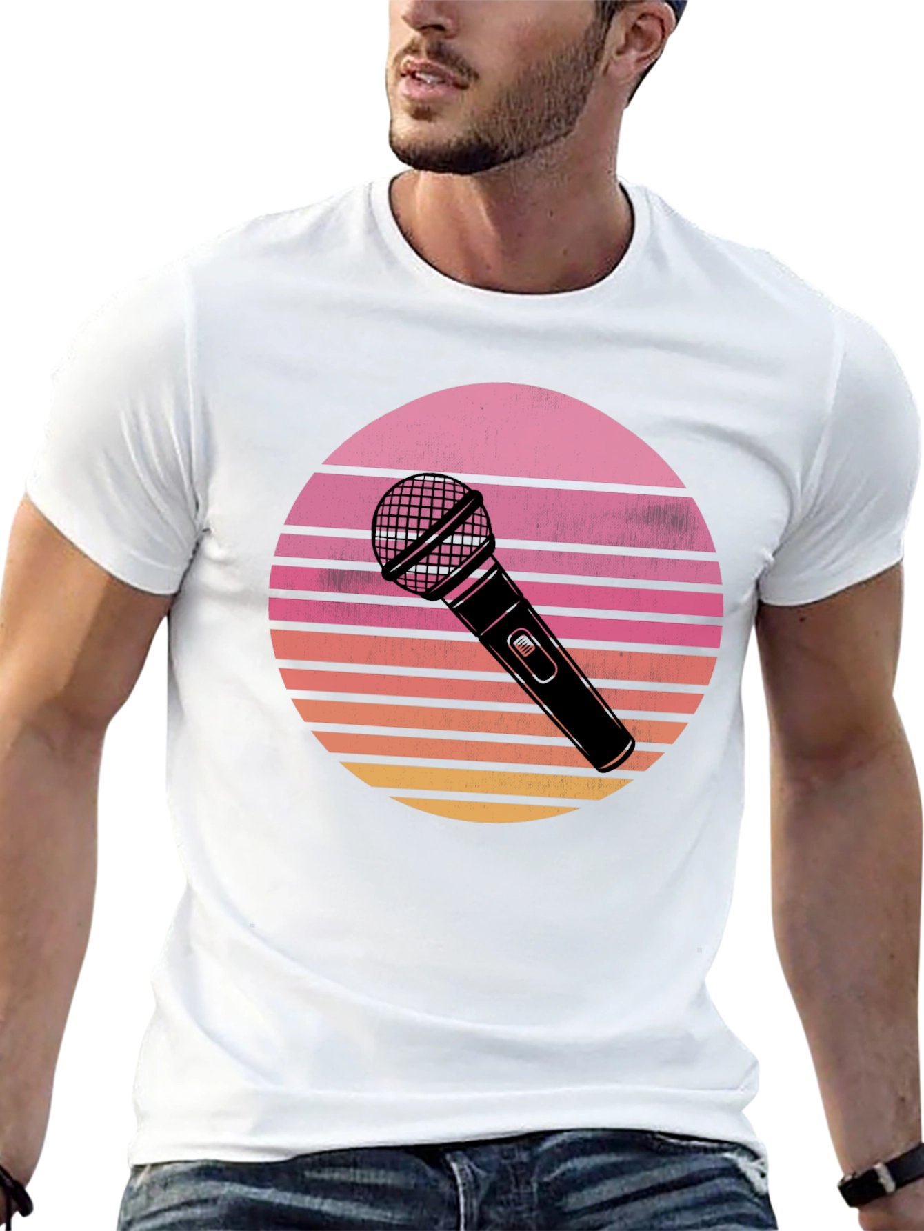 Retro Microphone Sunset Graphic Tee