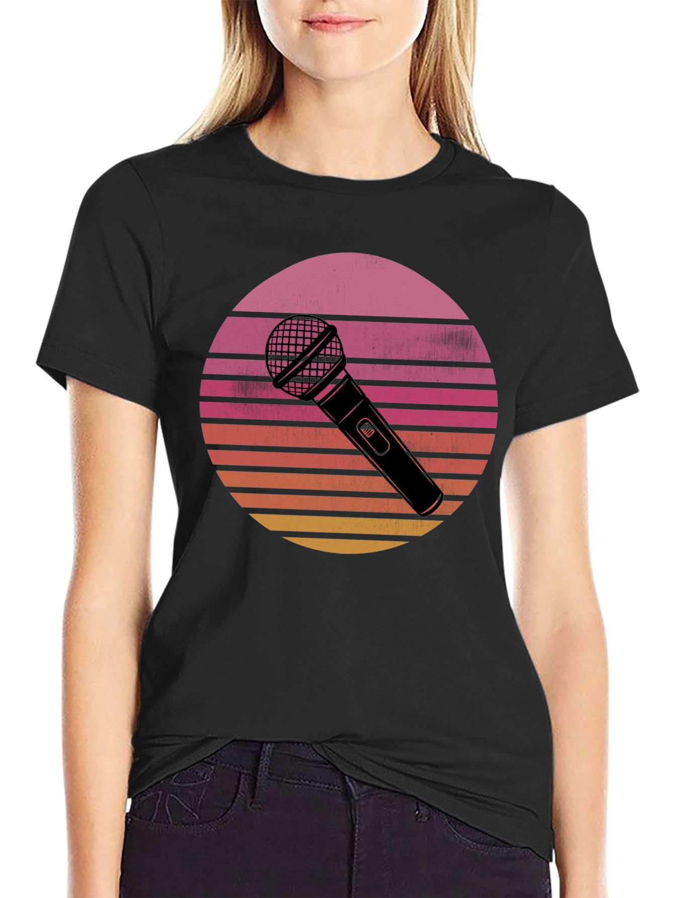Retro Microphone Sunset Graphic Tee