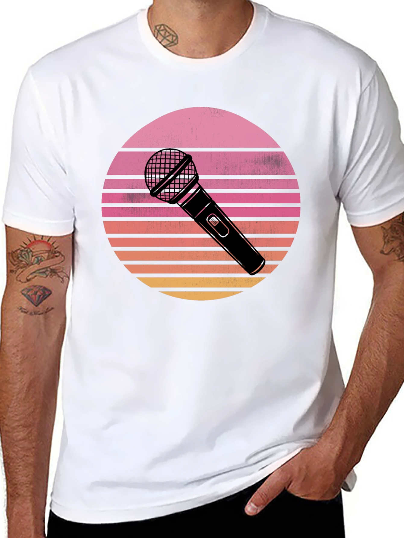 Retro Microphone Sunset Graphic Tee
