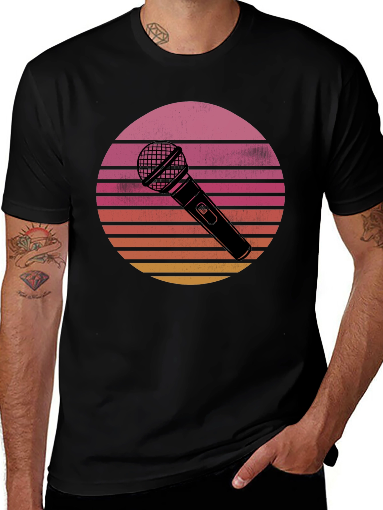 Retro Microphone Sunset Graphic Tee