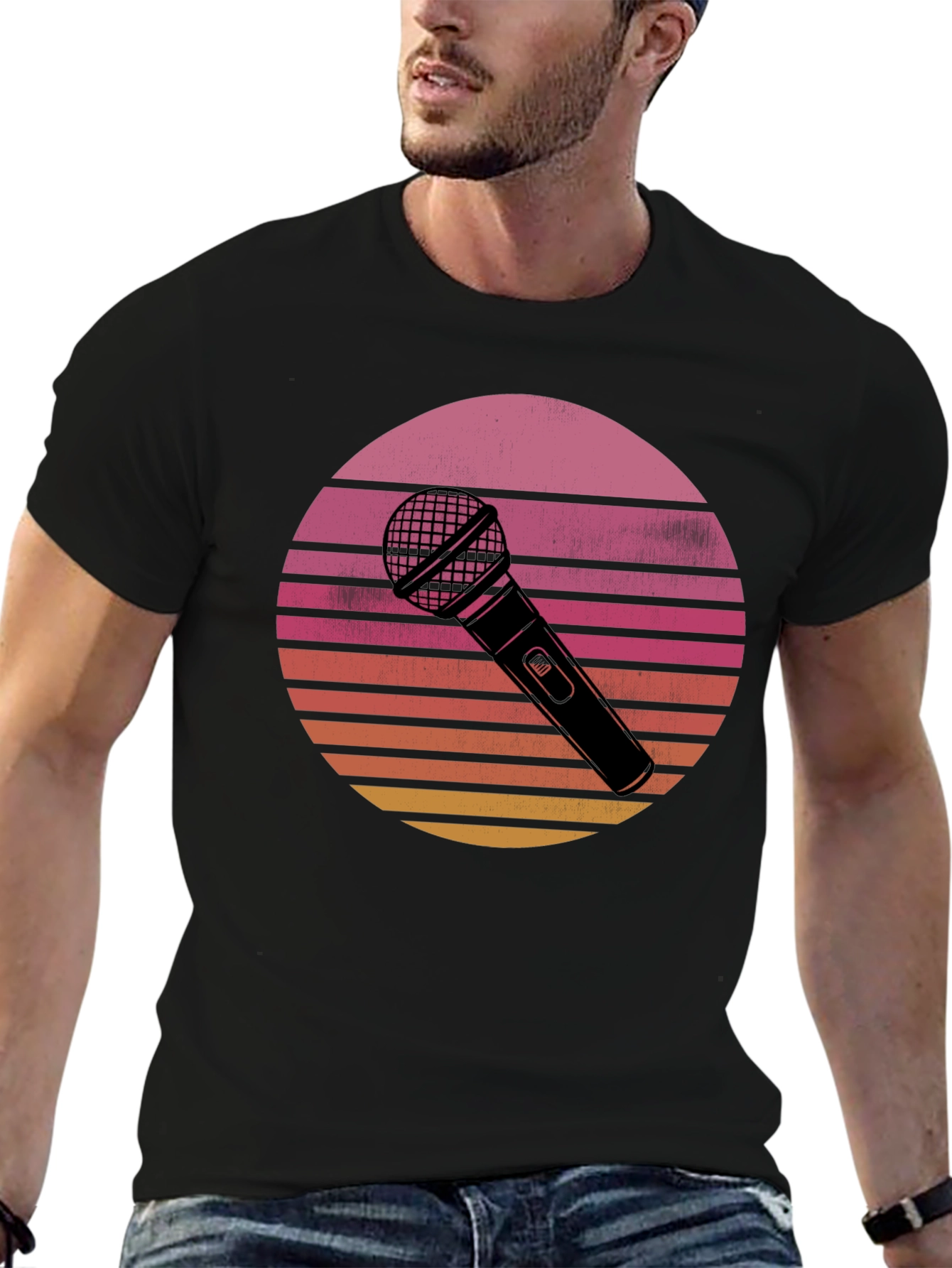 Retro Microphone Sunset Graphic Tee