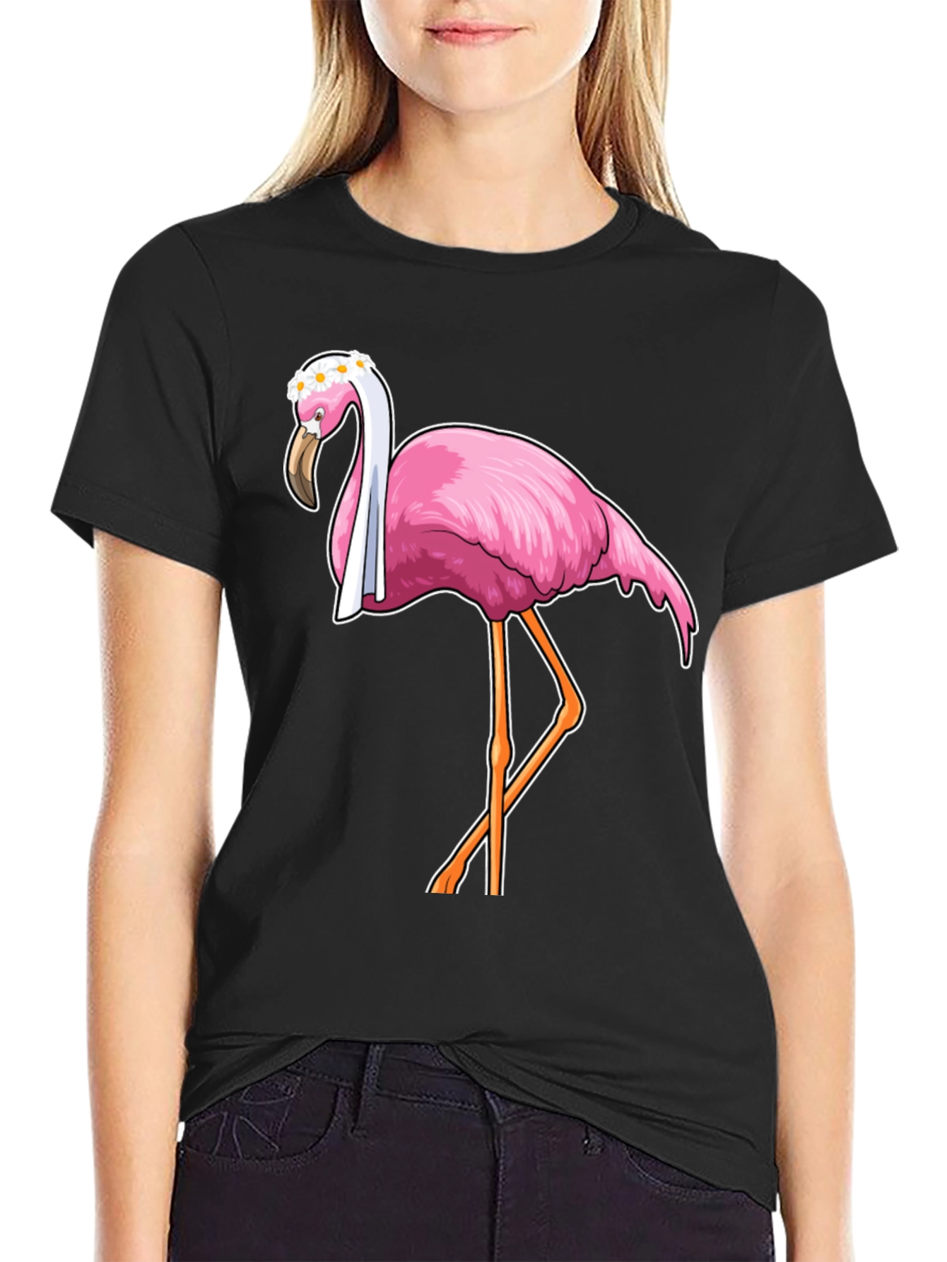 Funny Flamingo T-Shirt with Floral Crown