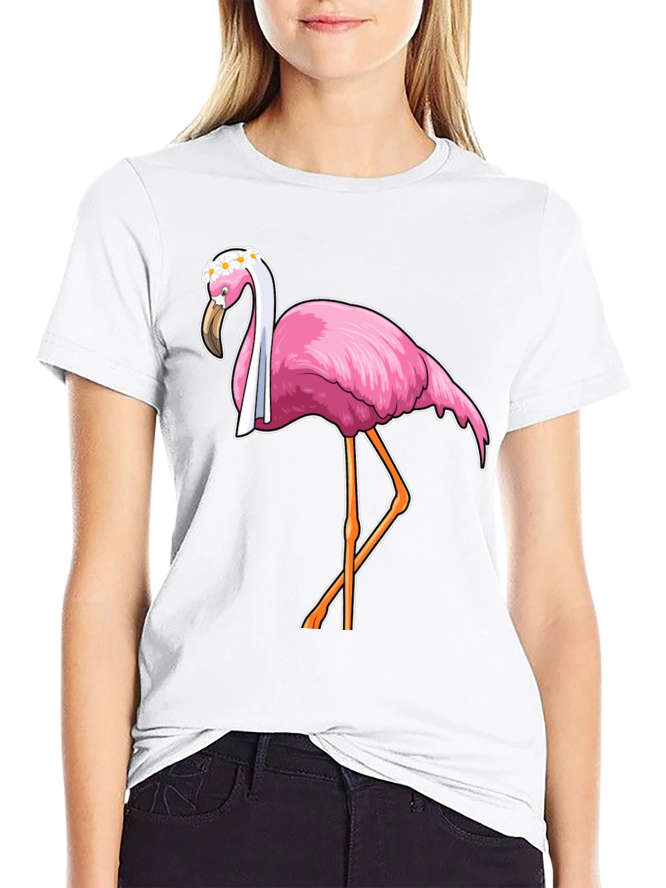 Funny Flamingo T-Shirt with Floral Crown