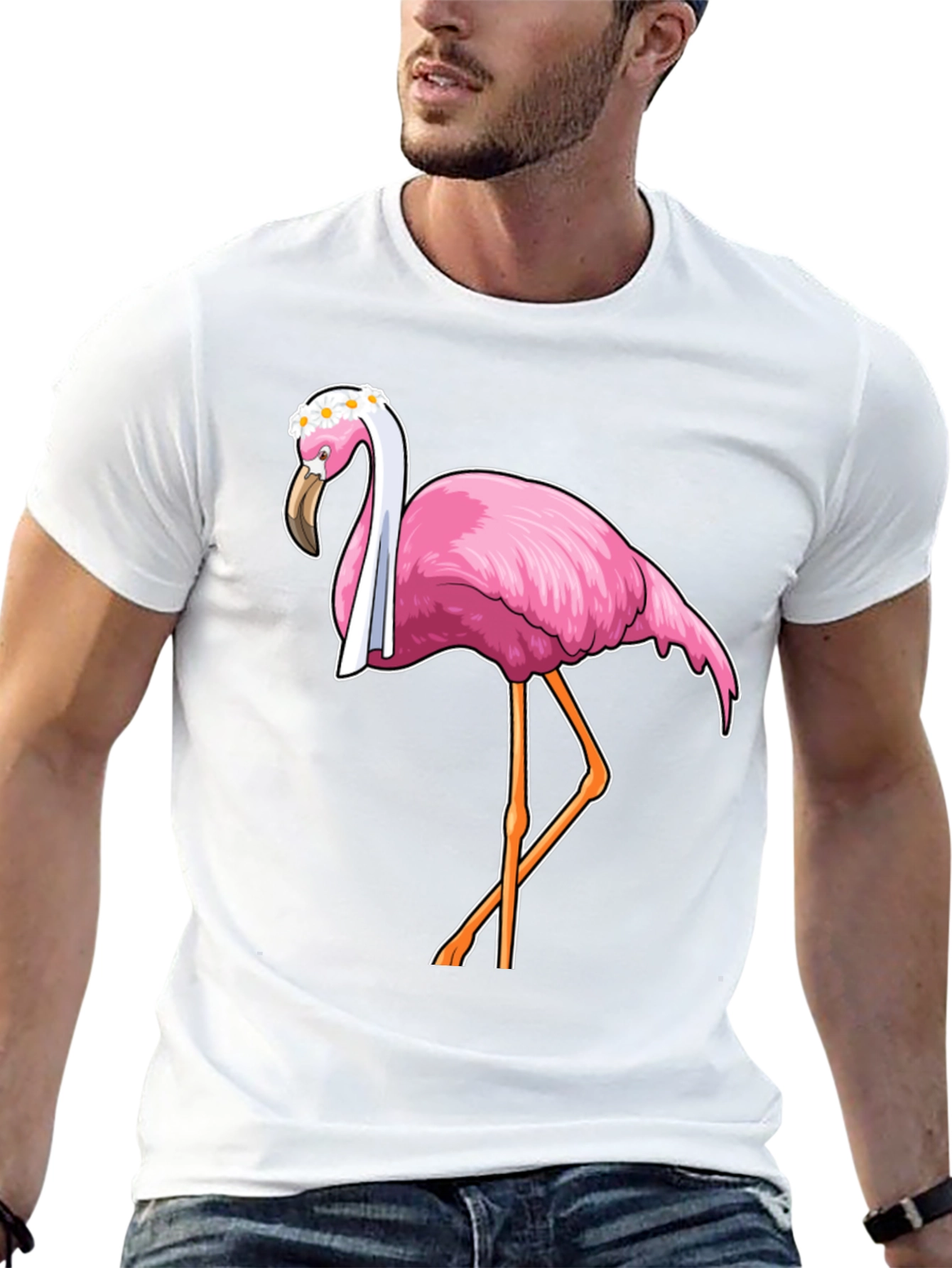 Funny Flamingo T-Shirt with Floral Crown