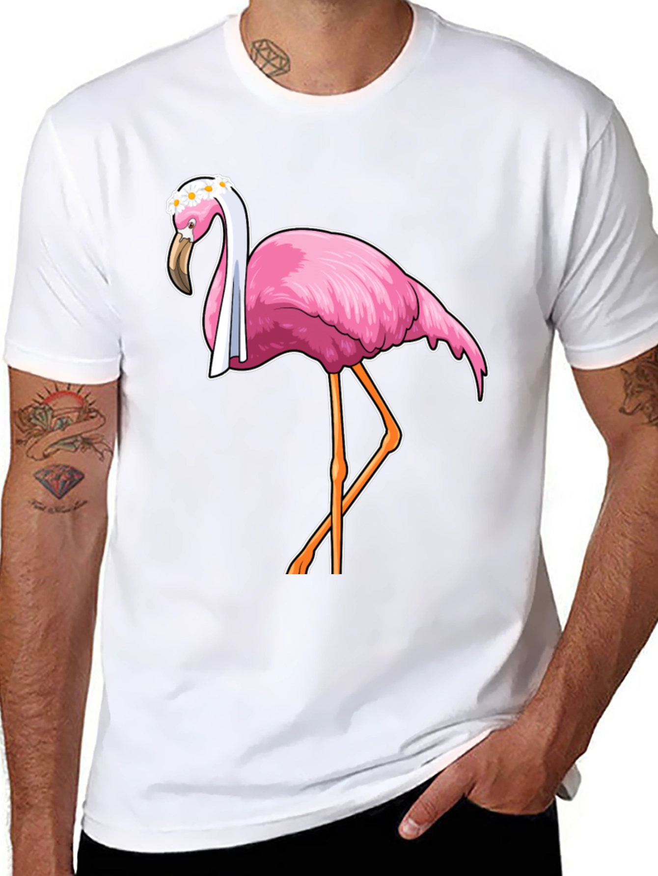 Funny Flamingo T-Shirt with Floral Crown