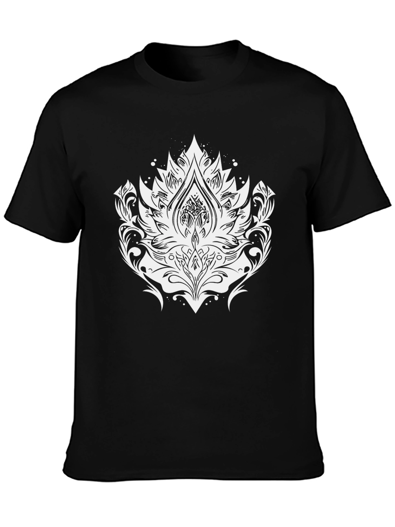Black Tee with Elegant White Lotus Graphic
