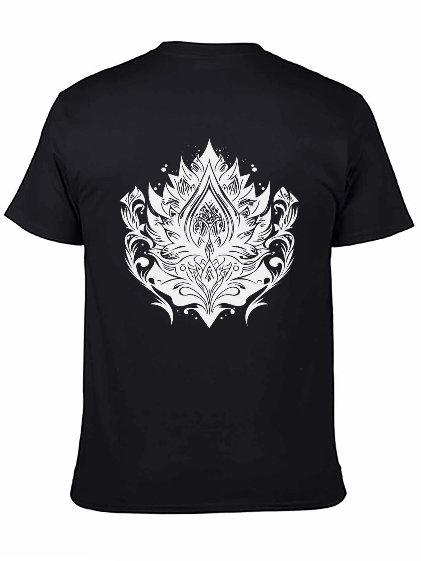 Black Tee with Elegant White Lotus Graphic