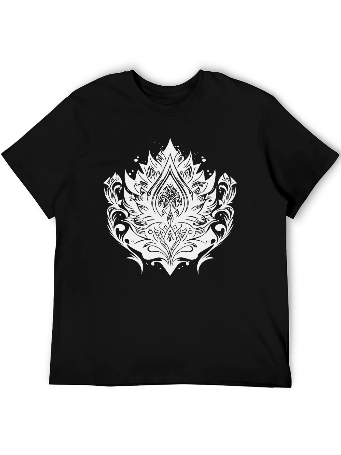 Black Tee with Elegant White Lotus Graphic