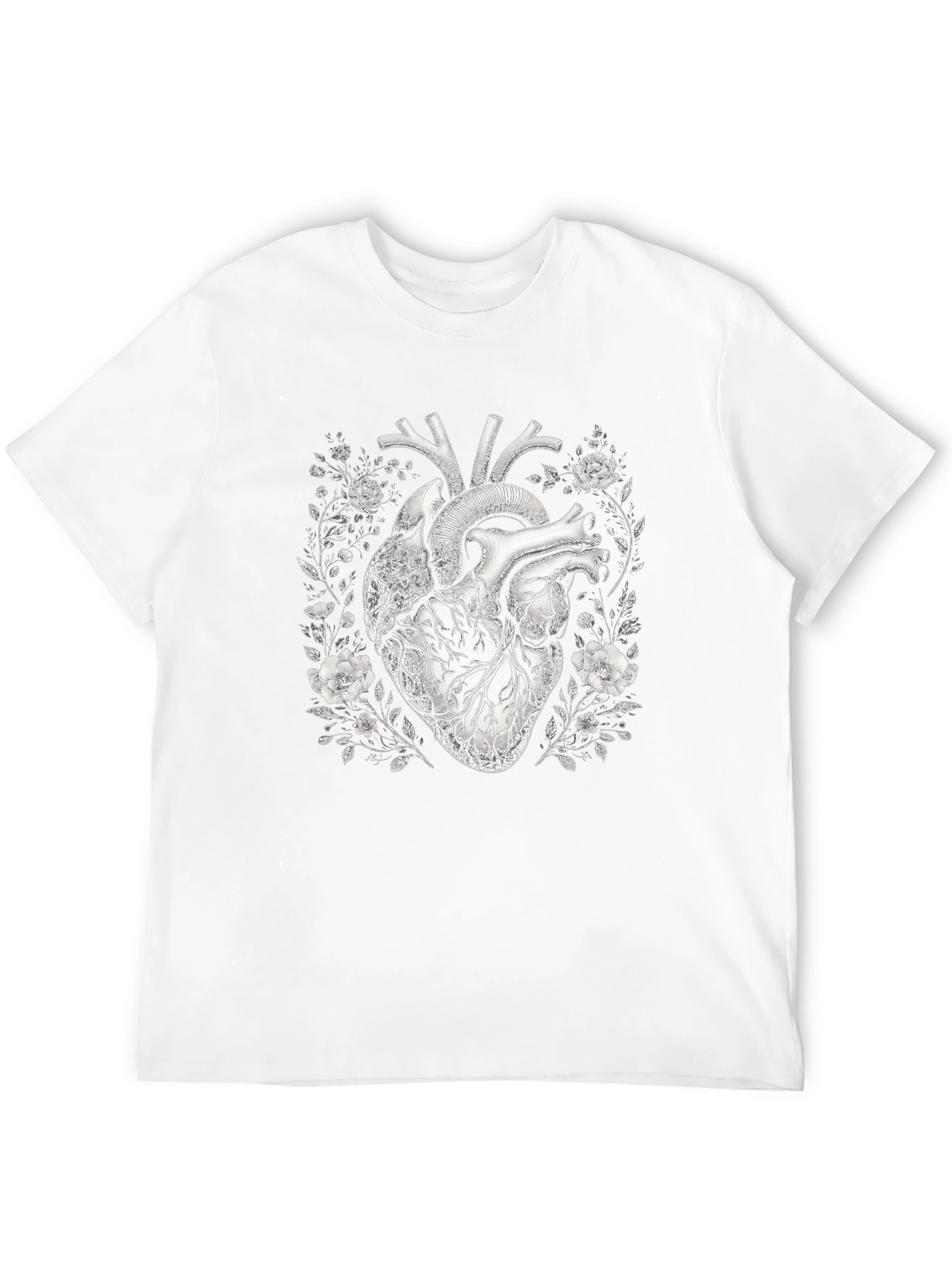Anatomical Heart Floral Black T-Shirt