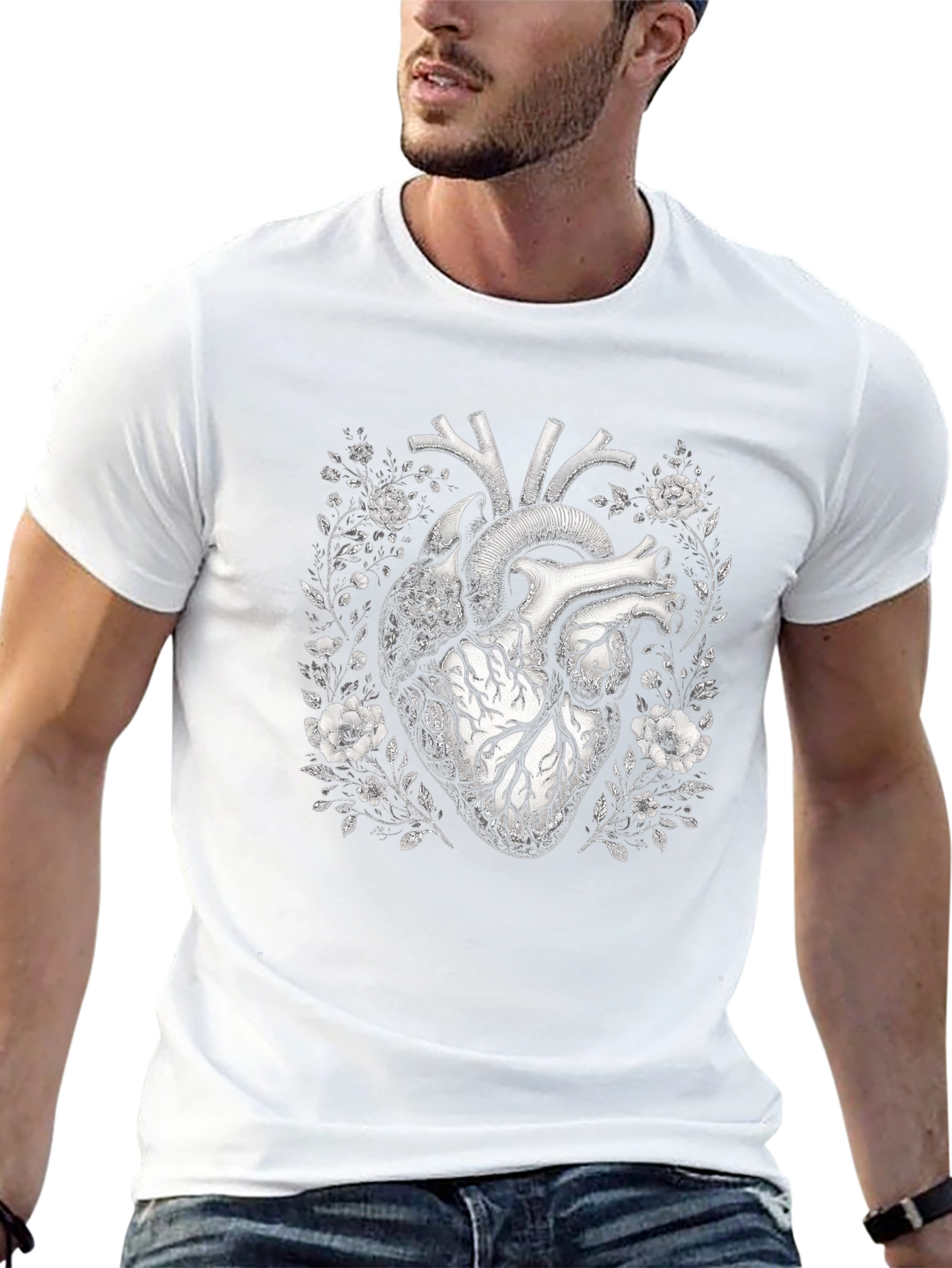 Anatomical Heart Floral Black T-Shirt